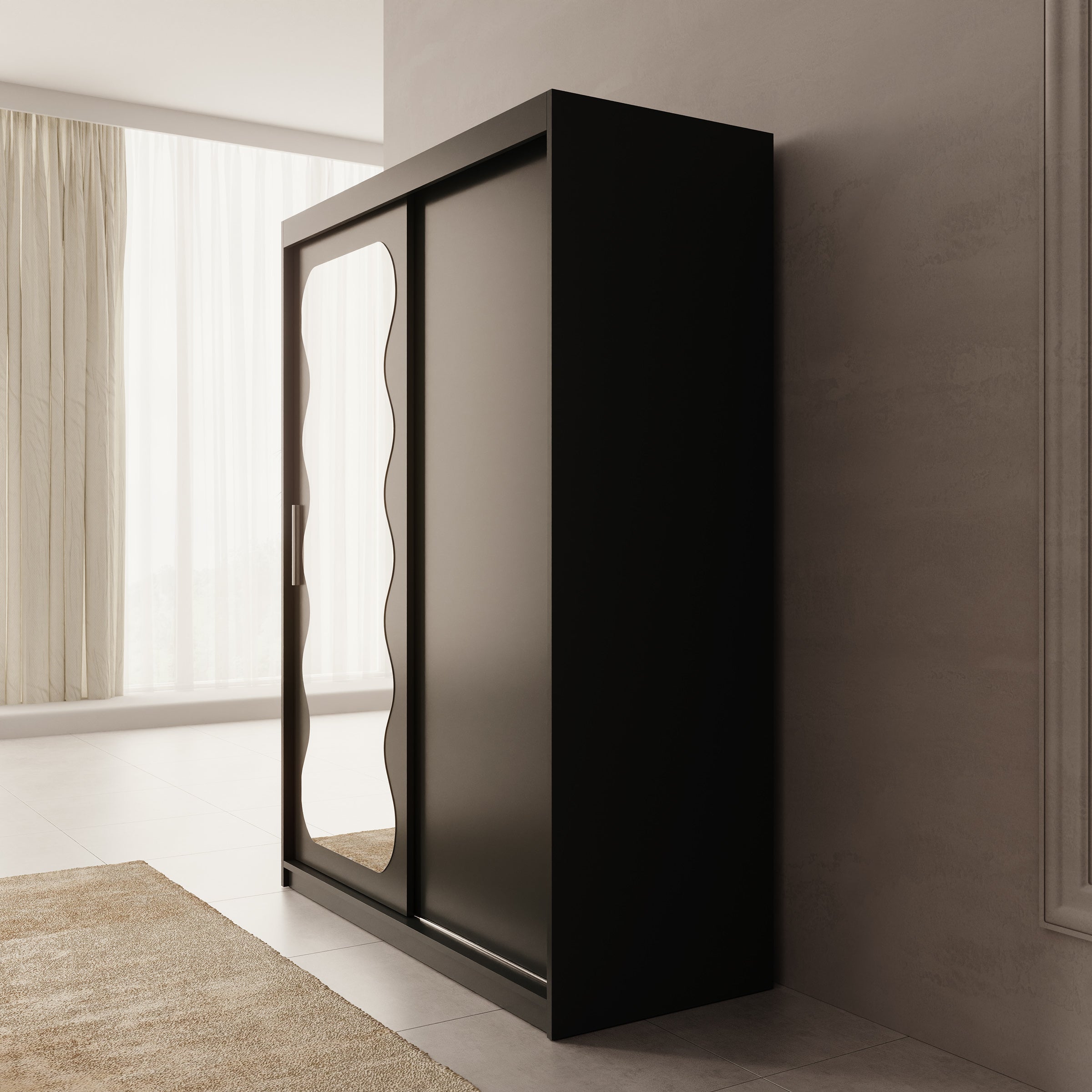 Sentoji - Kledingkast met 2 schuifdeuren - Zwart - 150x62x200 cm