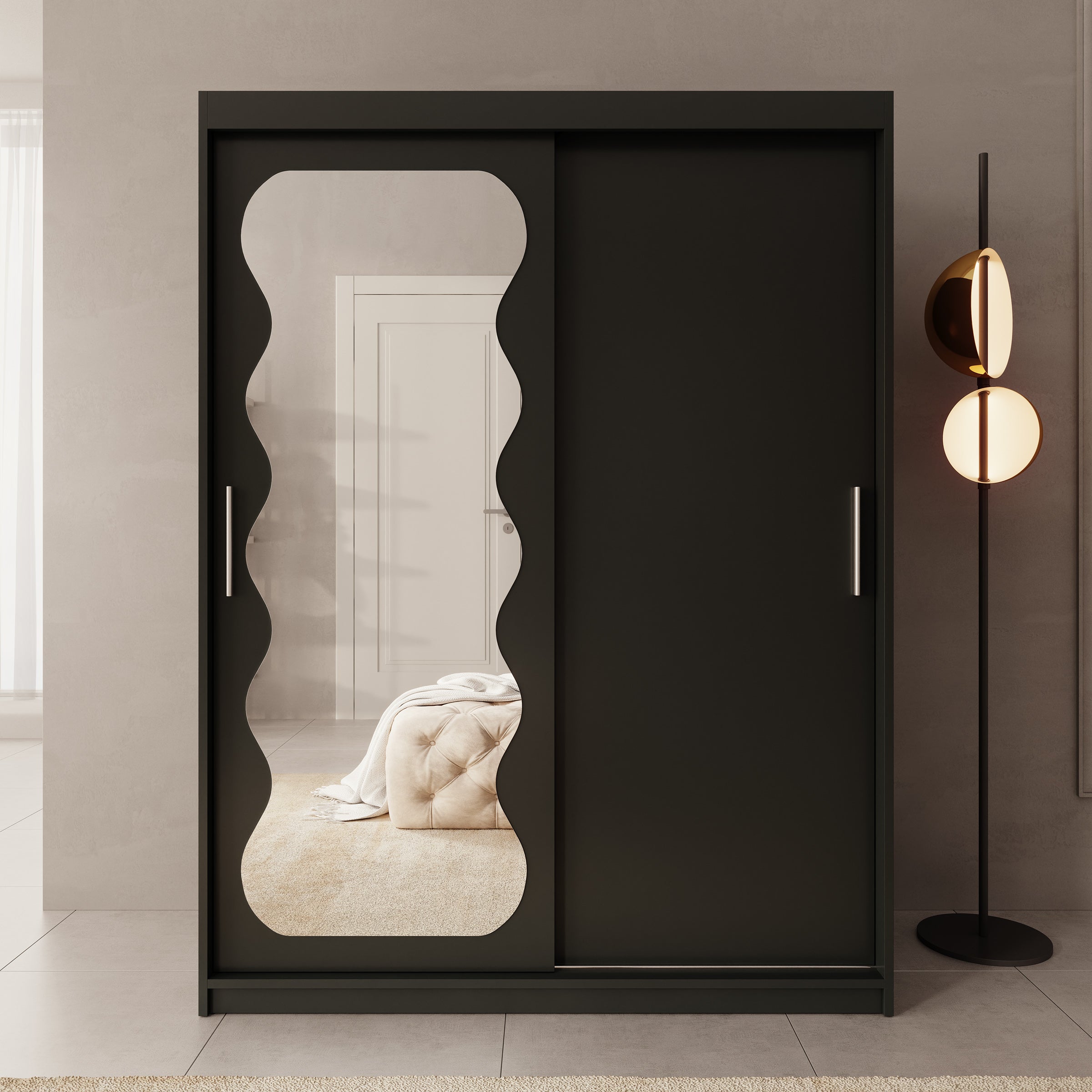 Sentoji - Kledingkast met 2 schuifdeuren - Zwart - 150x62x200 cm