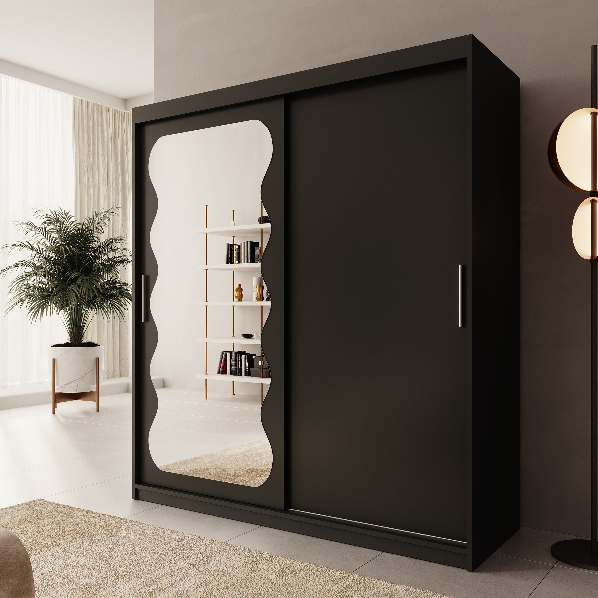 Sentoji - Kledingkast met 2 schuifdeuren - Zwart - 180x62x200 cm