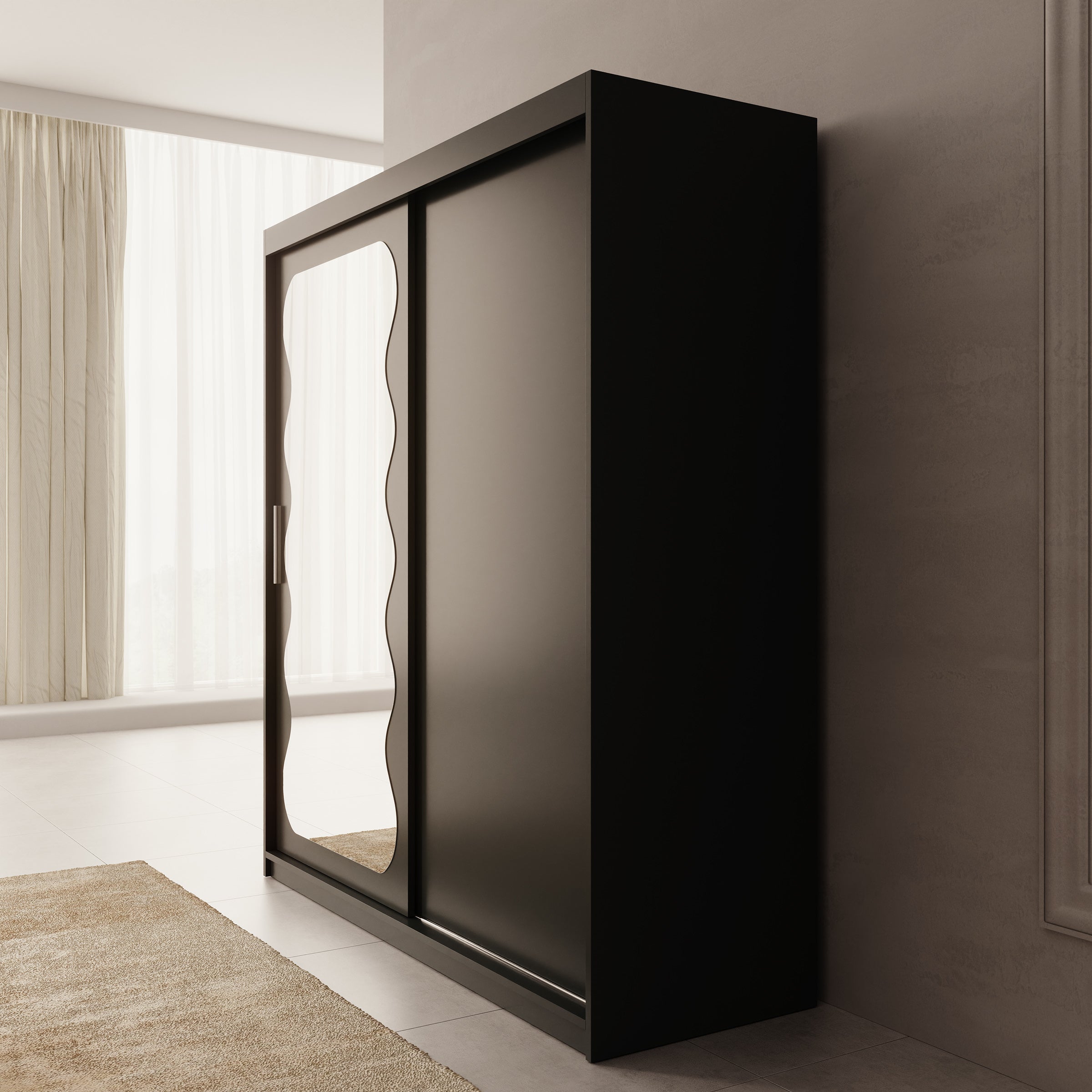 Sentoji - Kledingkast met 2 schuifdeuren - Zwart - 180x62x200 cm