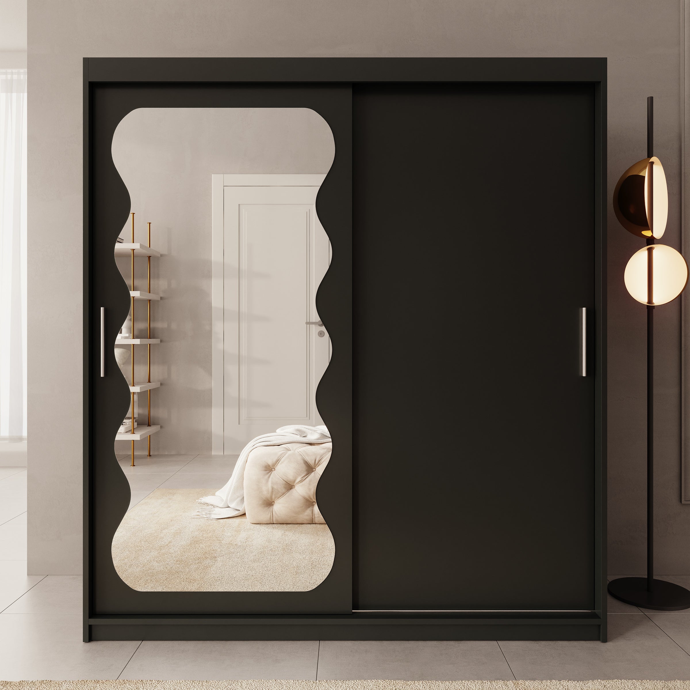 Sentoji - Kledingkast met 2 schuifdeuren - Zwart - 180x62x200 cm