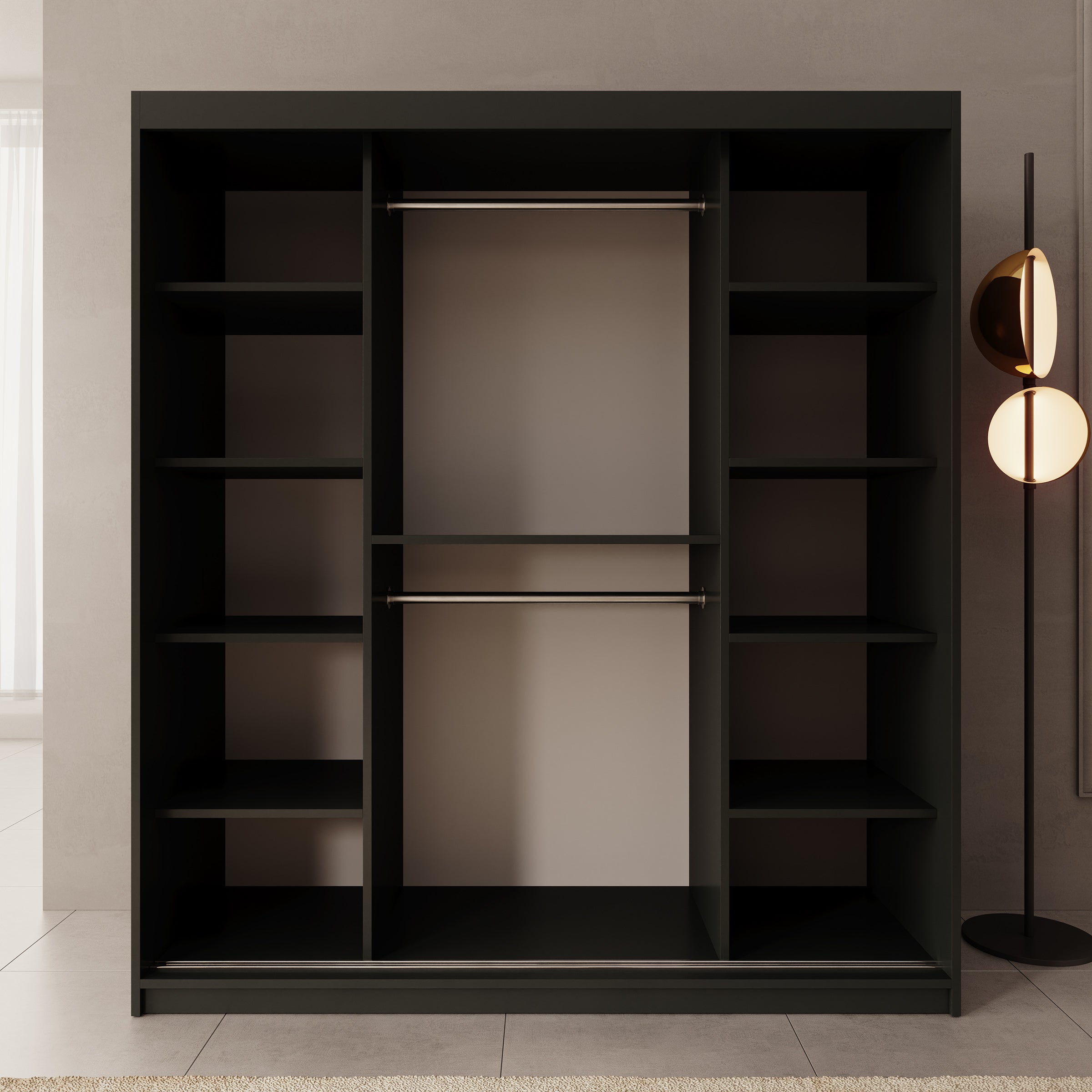 Sentoji - Kledingkast met 2 schuifdeuren - Zwart - 180x62x200 cm