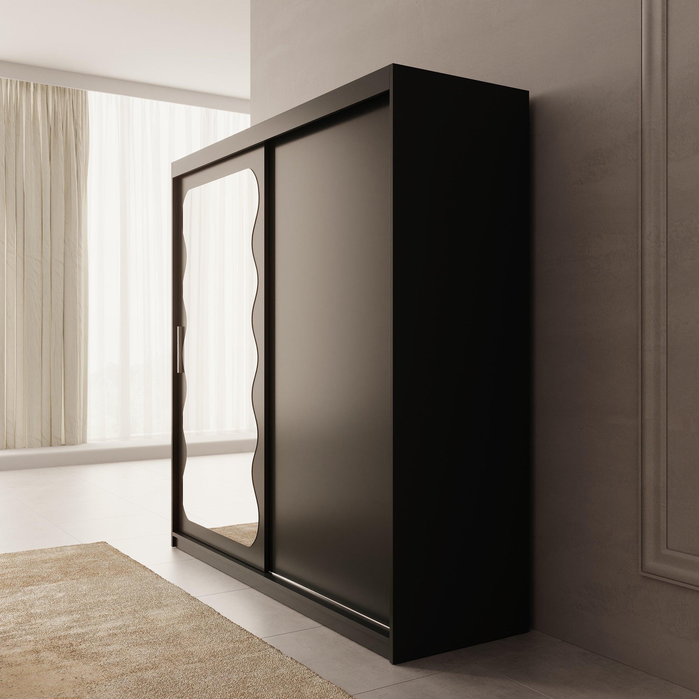 Sentoji - Kledingkast met 2 schuifdeuren - Zwart - 200x62x200 cm