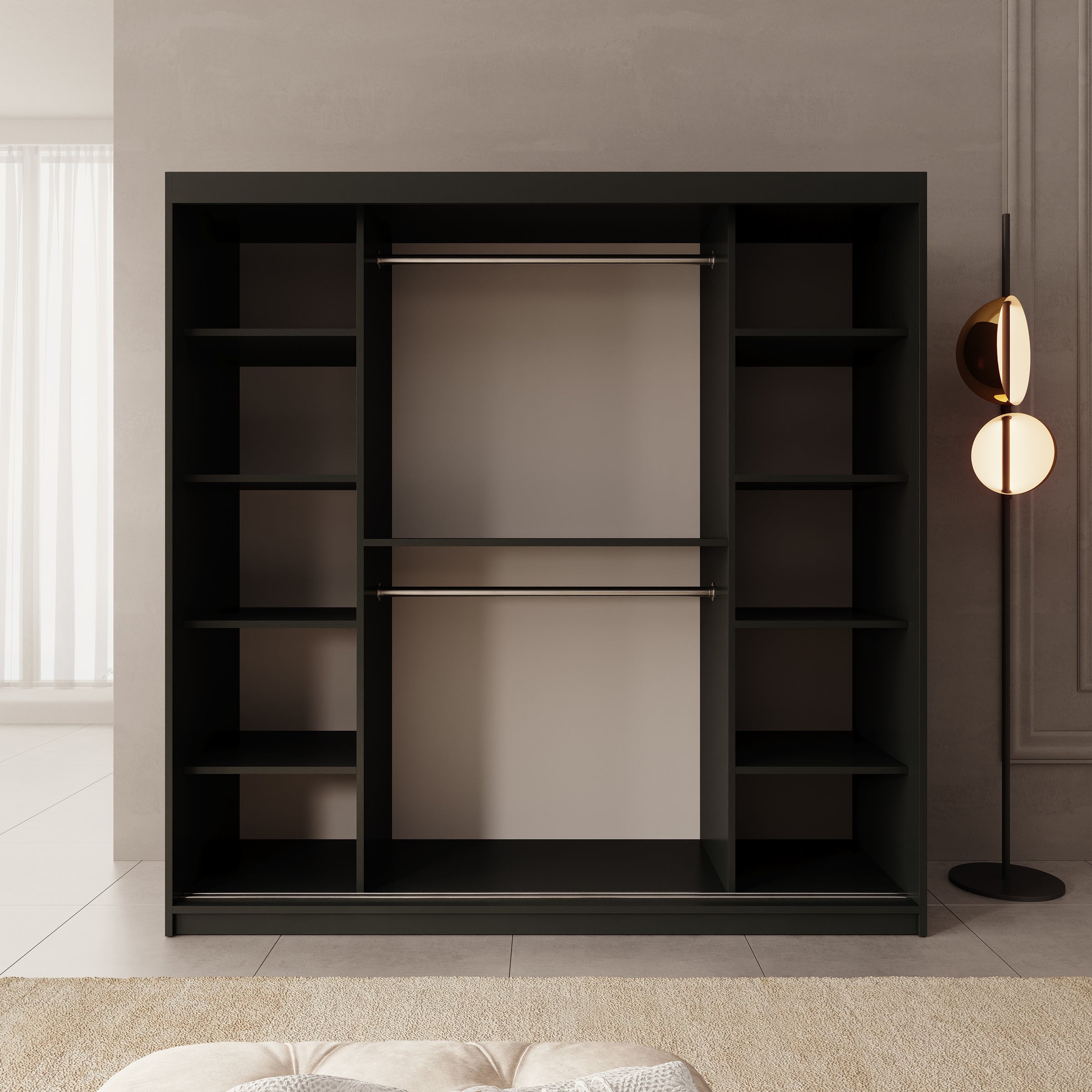 Sentoji - Kledingkast met 2 schuifdeuren - Zwart - 200x62x200 cm