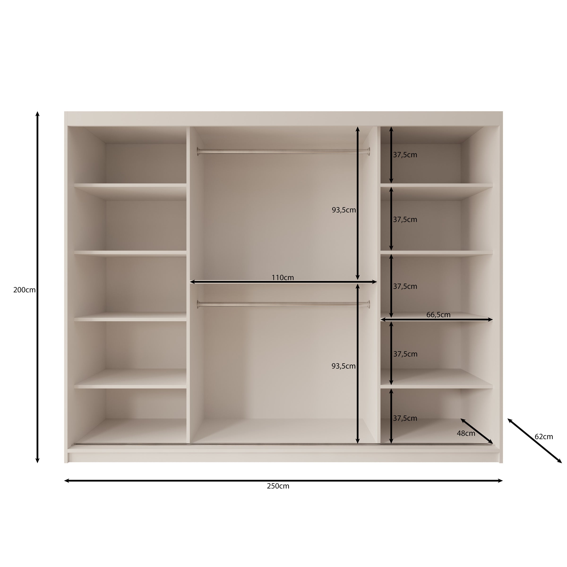 Sentoji - Kledingkast met 3 schuifdeuren - Beige - 250x62x200 cm
