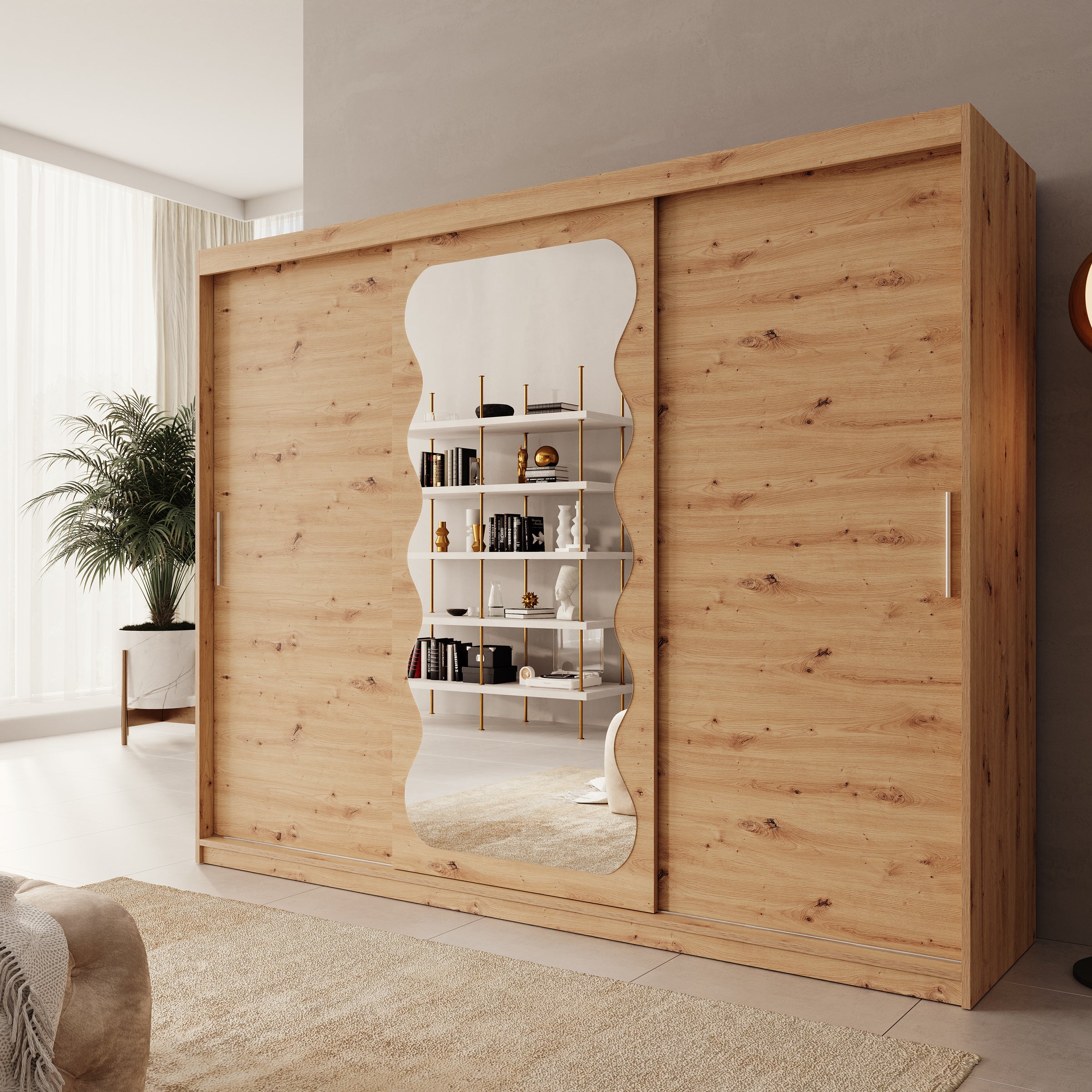 Sentoji - Kledingkast met 3 schuifdeuren - Eikenpatroon - 250x62x200 cm