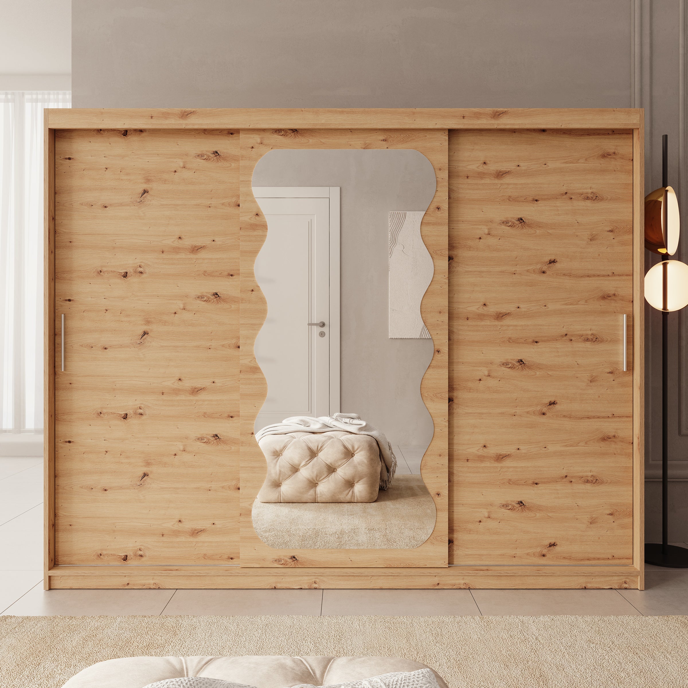 Sentoji - Kledingkast met 3 schuifdeuren - Eikenpatroon - 250x62x200 cm