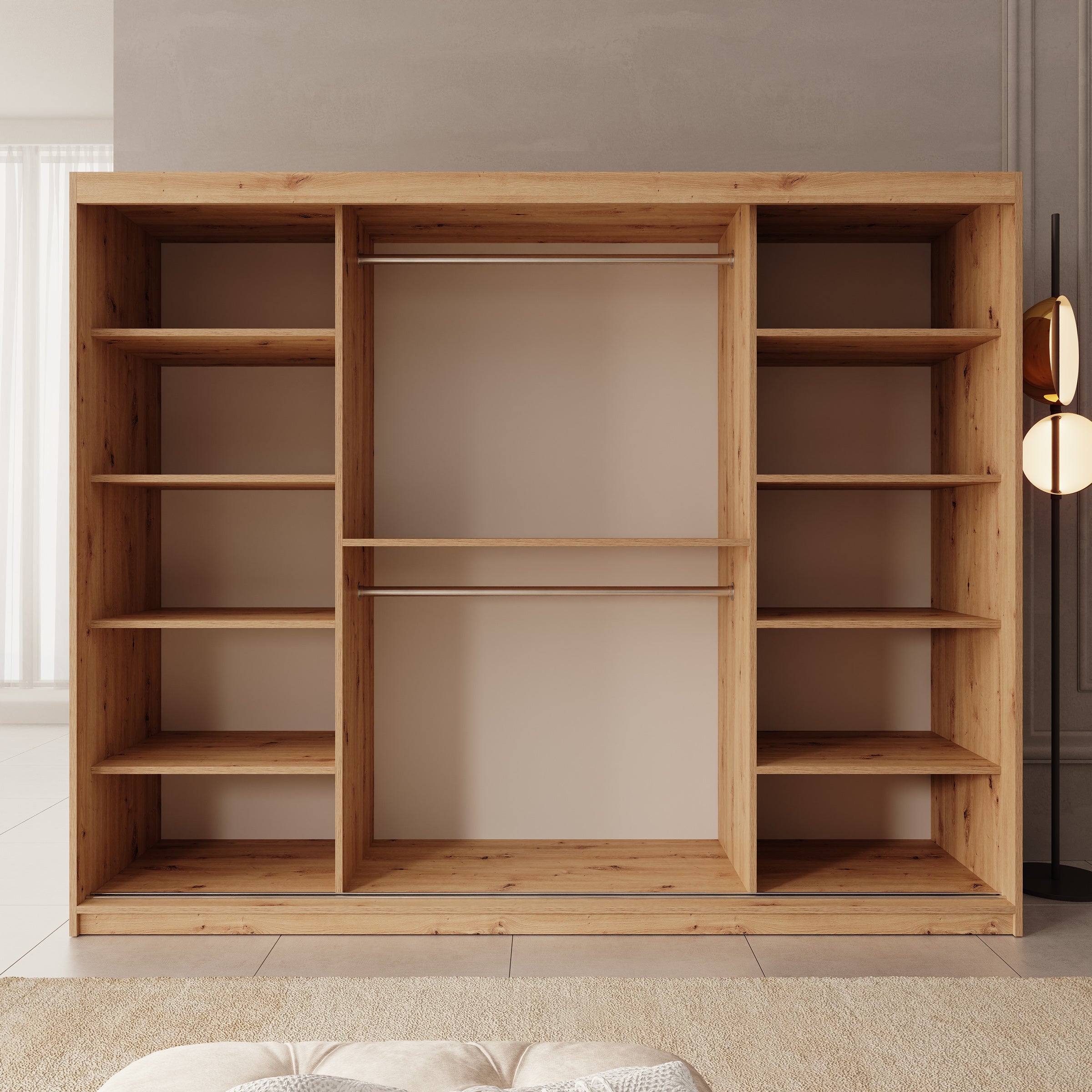 Sentoji - Kledingkast met 3 schuifdeuren - Eikenpatroon - 250x62x200 cm