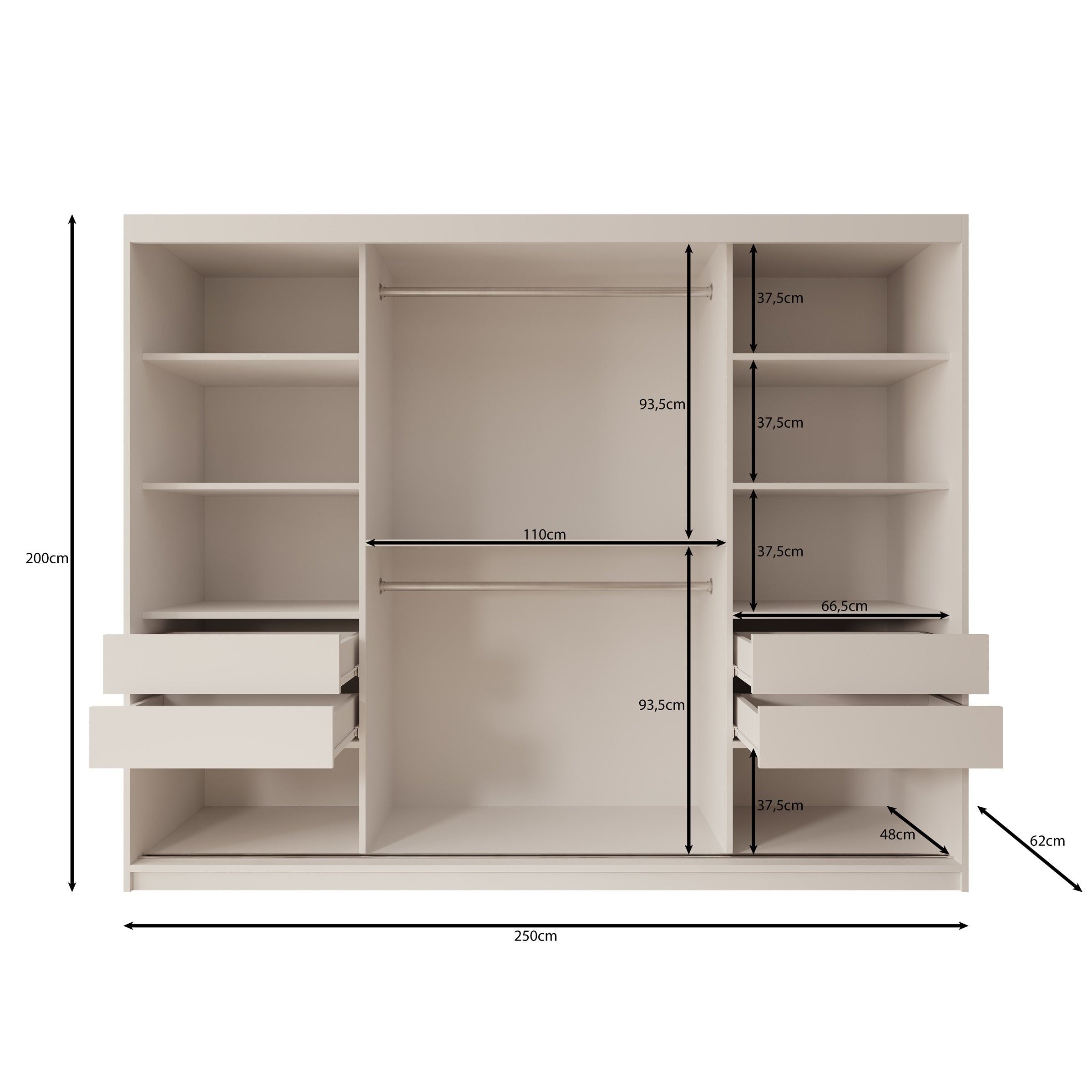 Sentoji - Kledingkast met 3 schuifdeuren - Wit - 250x62x200 cm