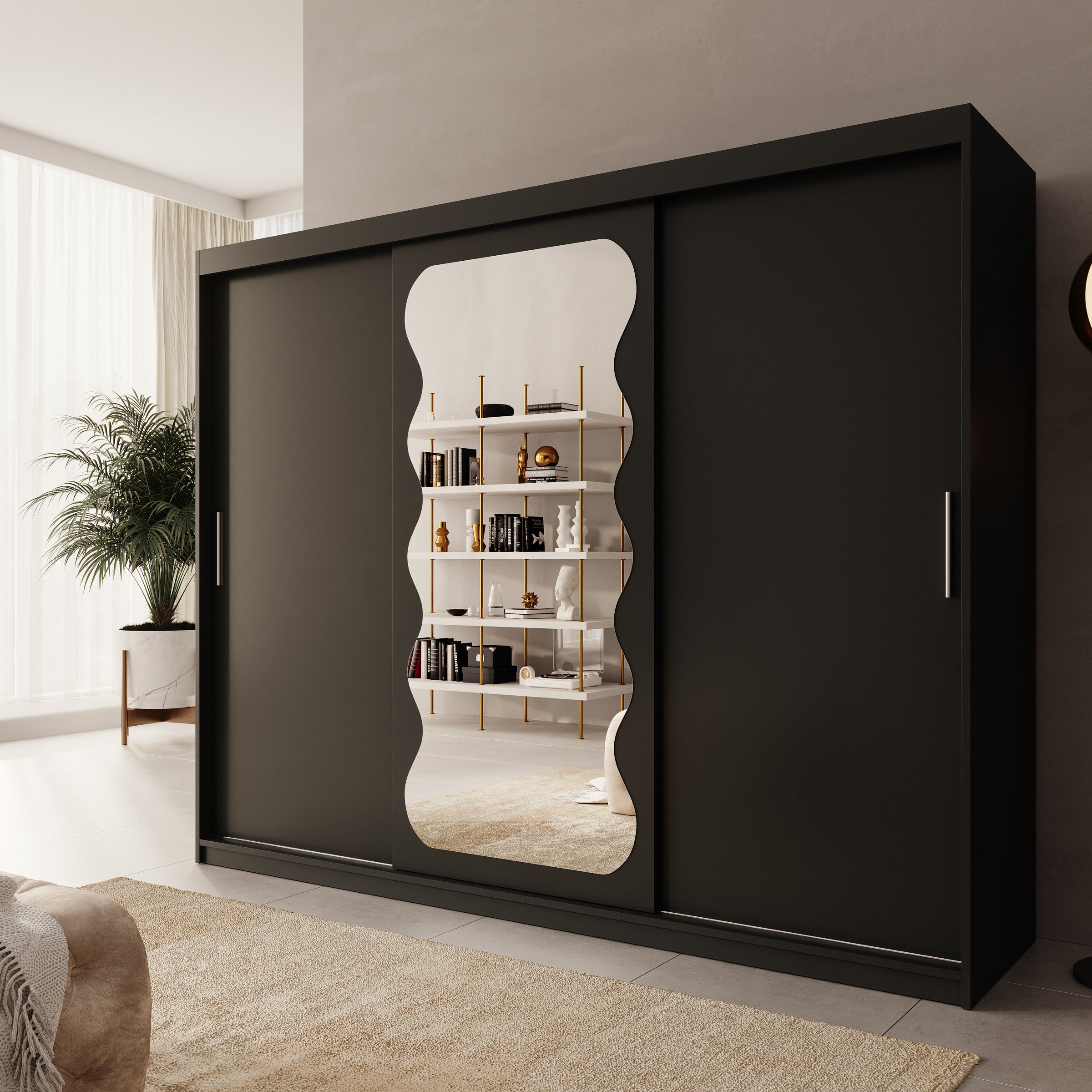 Sentoji - Kledingkast met 3 schuifdeuren - Zwart - 250x62x200 cm