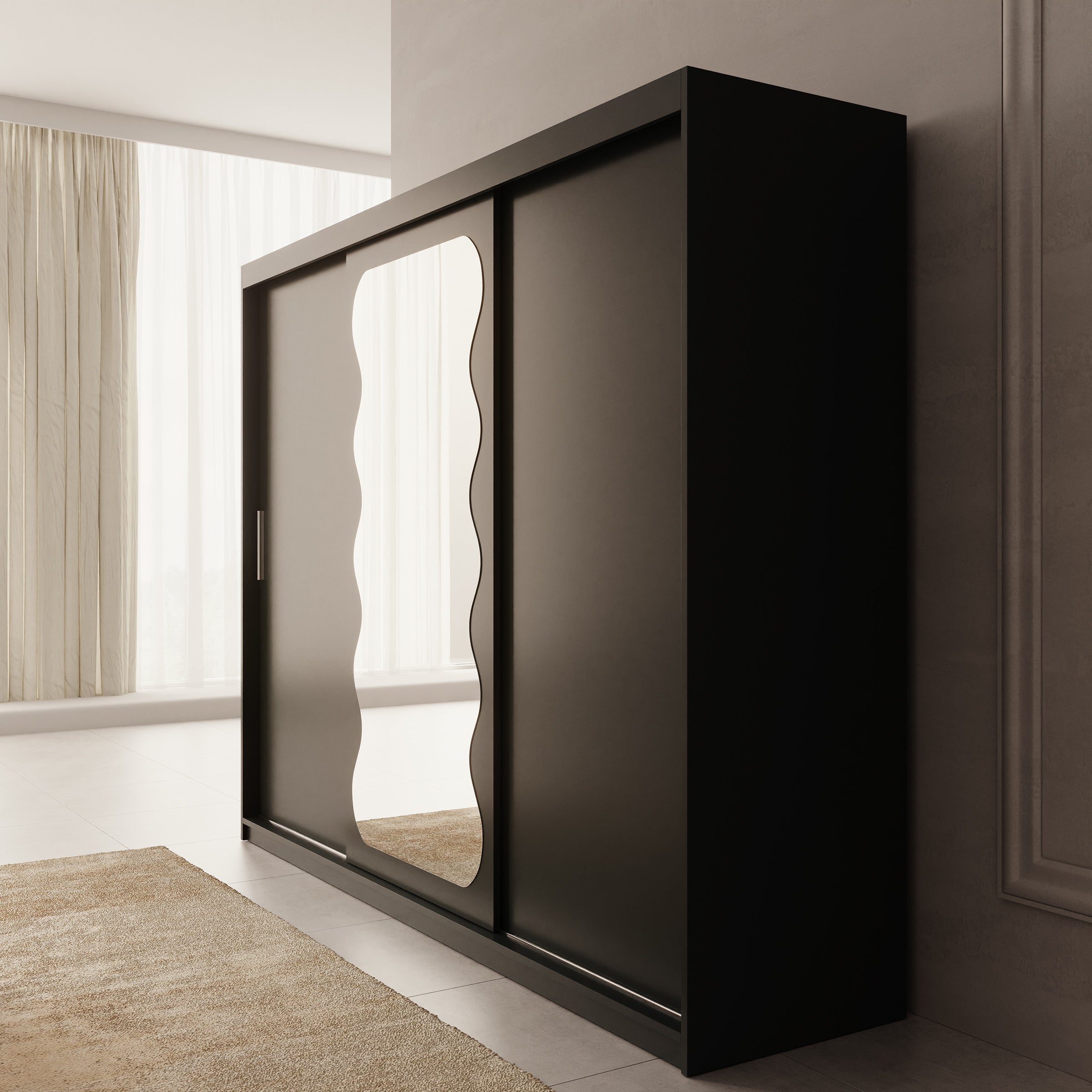 Sentoji - Kledingkast met 3 schuifdeuren - Zwart - 250x62x200 cm