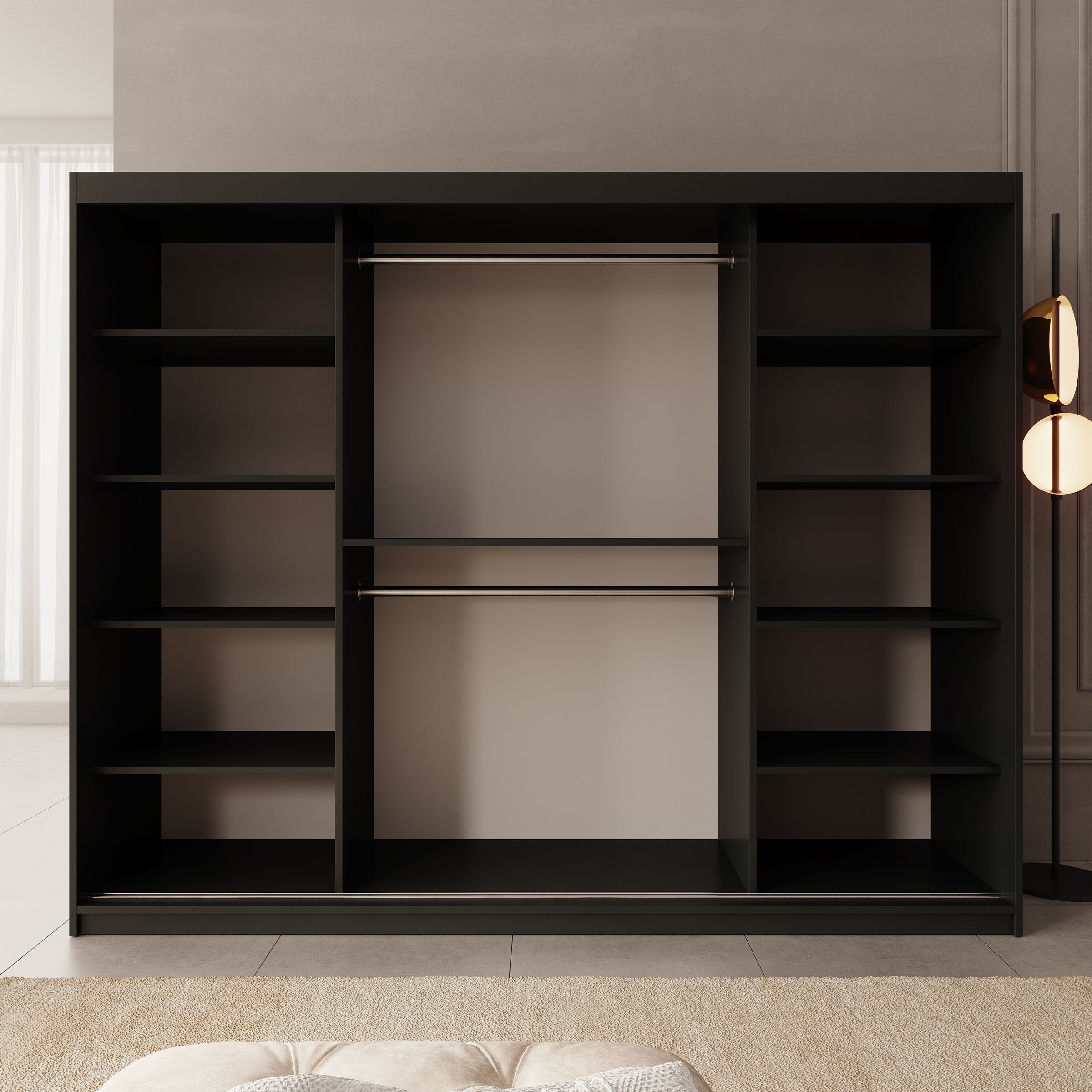 Sentoji - Kledingkast met 3 schuifdeuren - Zwart - 250x62x200 cm