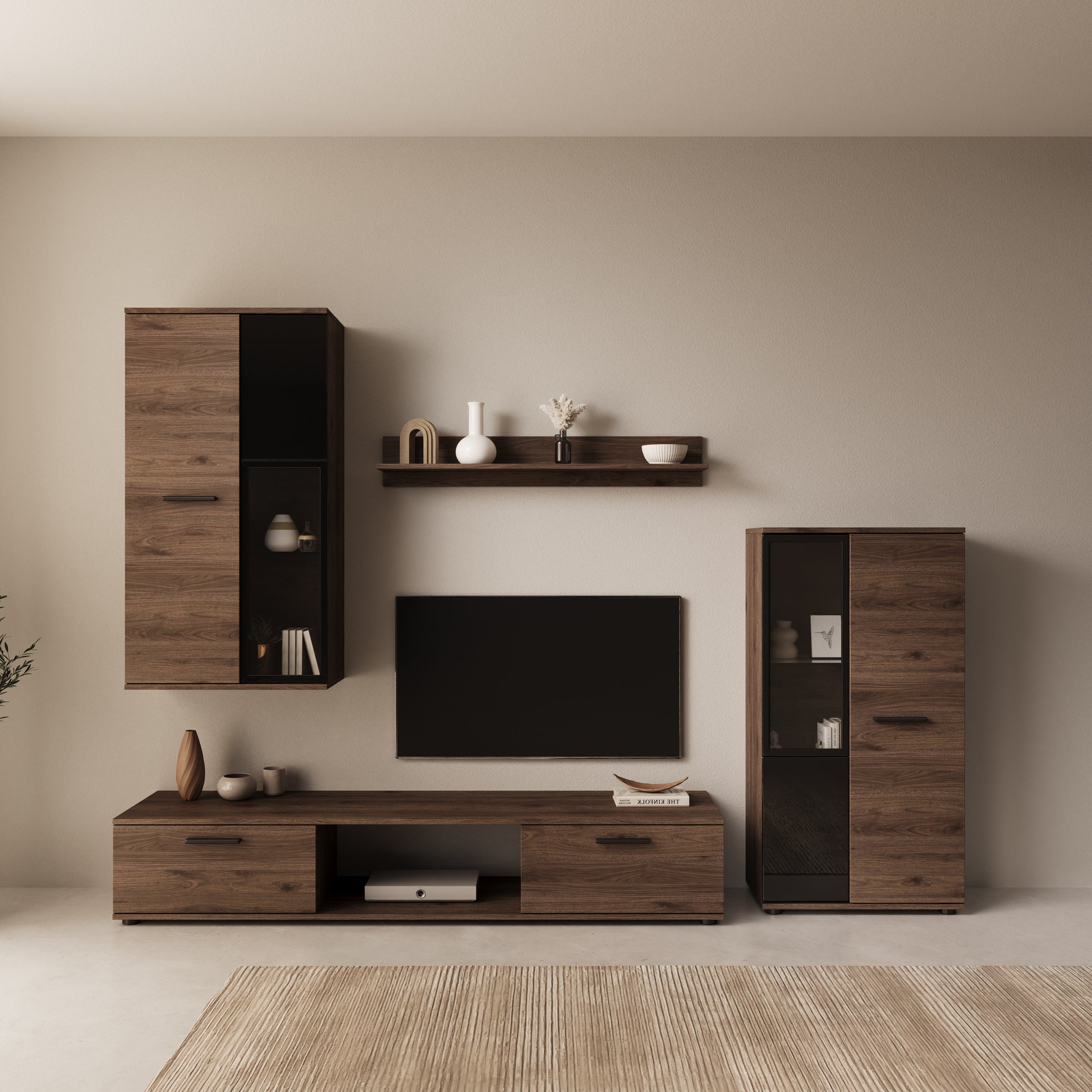 Sevanno - Wandmeubel - Walnootpatroon - 235x41x180 cm