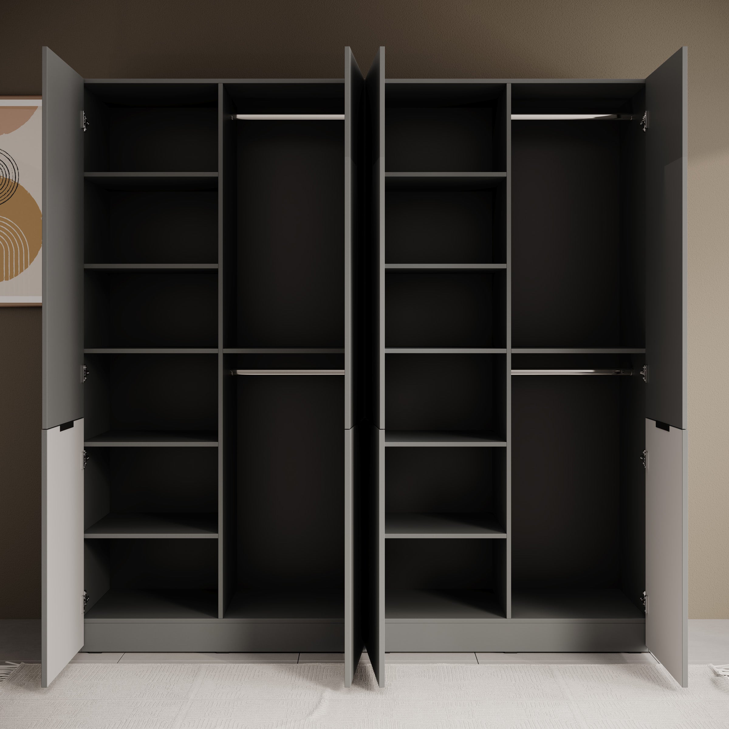 Shelton - Kledingkast 4-deurs - Grijs - 202x51x200 cm