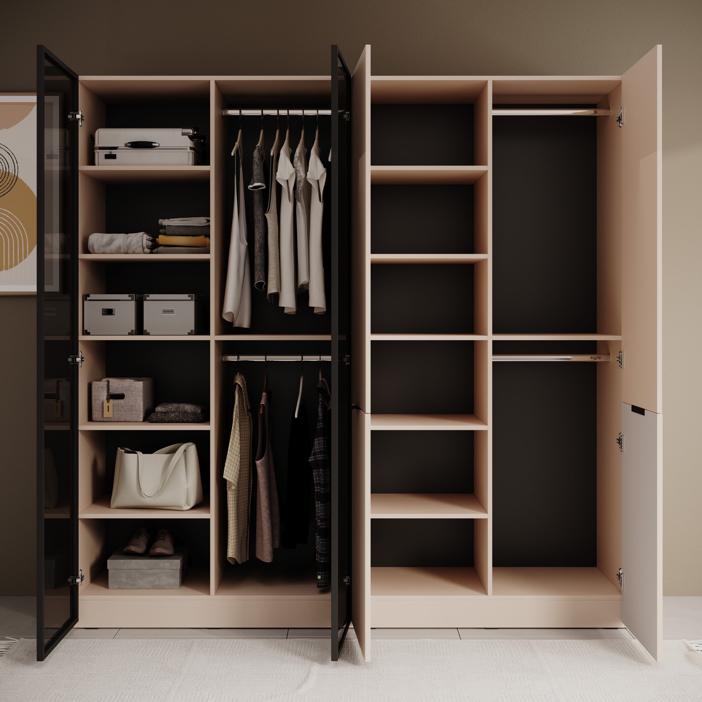 Shelton - Kledingkast 4-deurs van glas - Beige