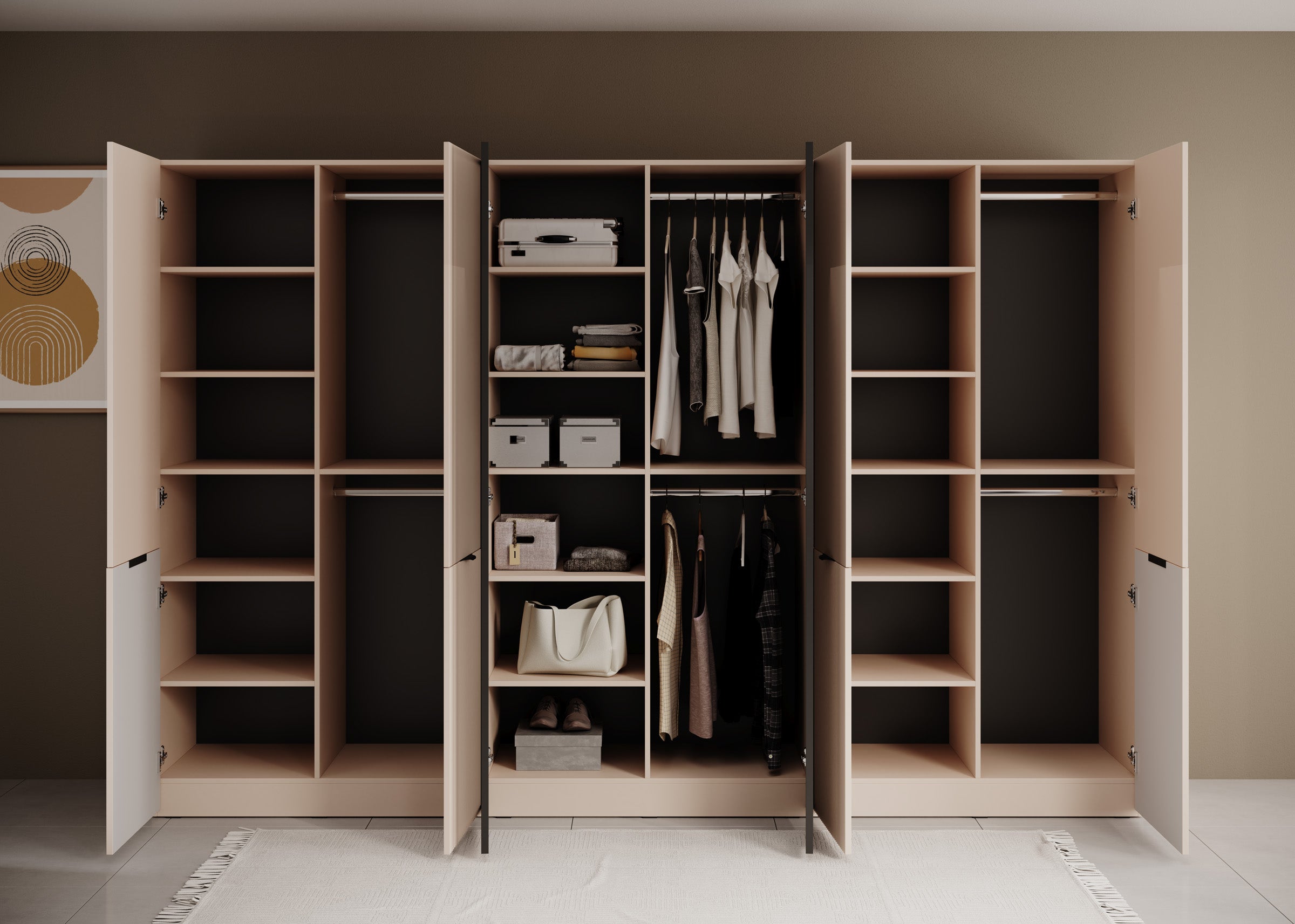 Shelton - Kledingkast 6-deurs van glas - Beige