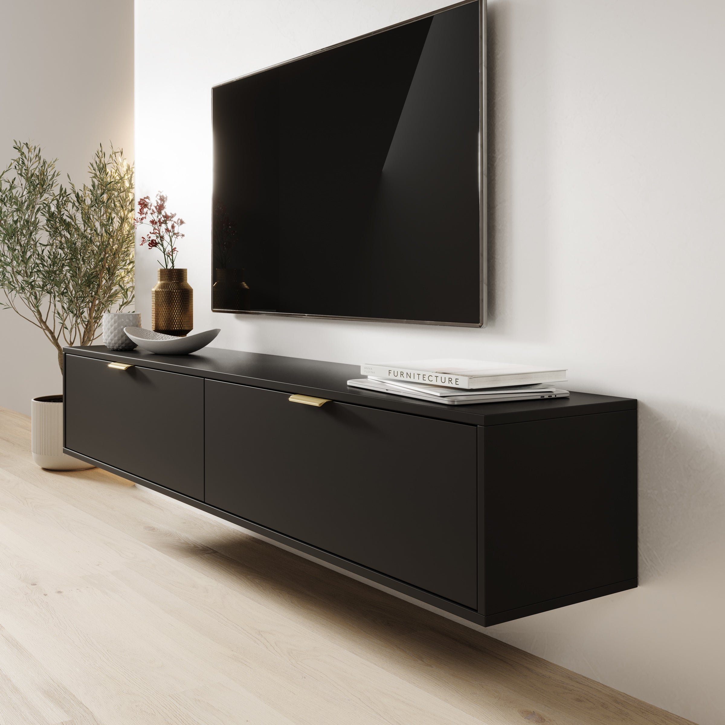 Silas - TV-Meubel - Zwart - 175x33x35 cm