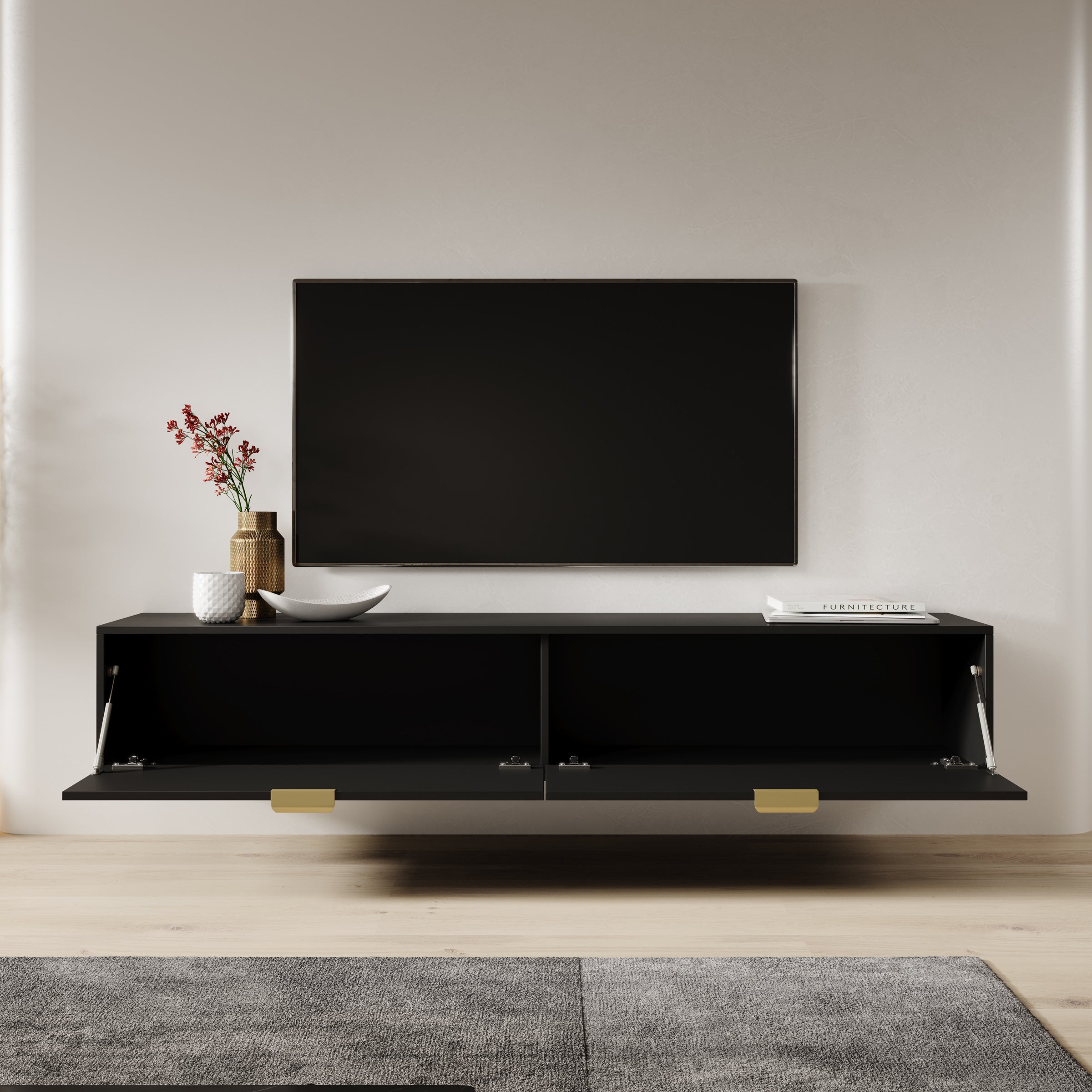 Silas - TV-Meubel - Zwart - 175x33x35 cm