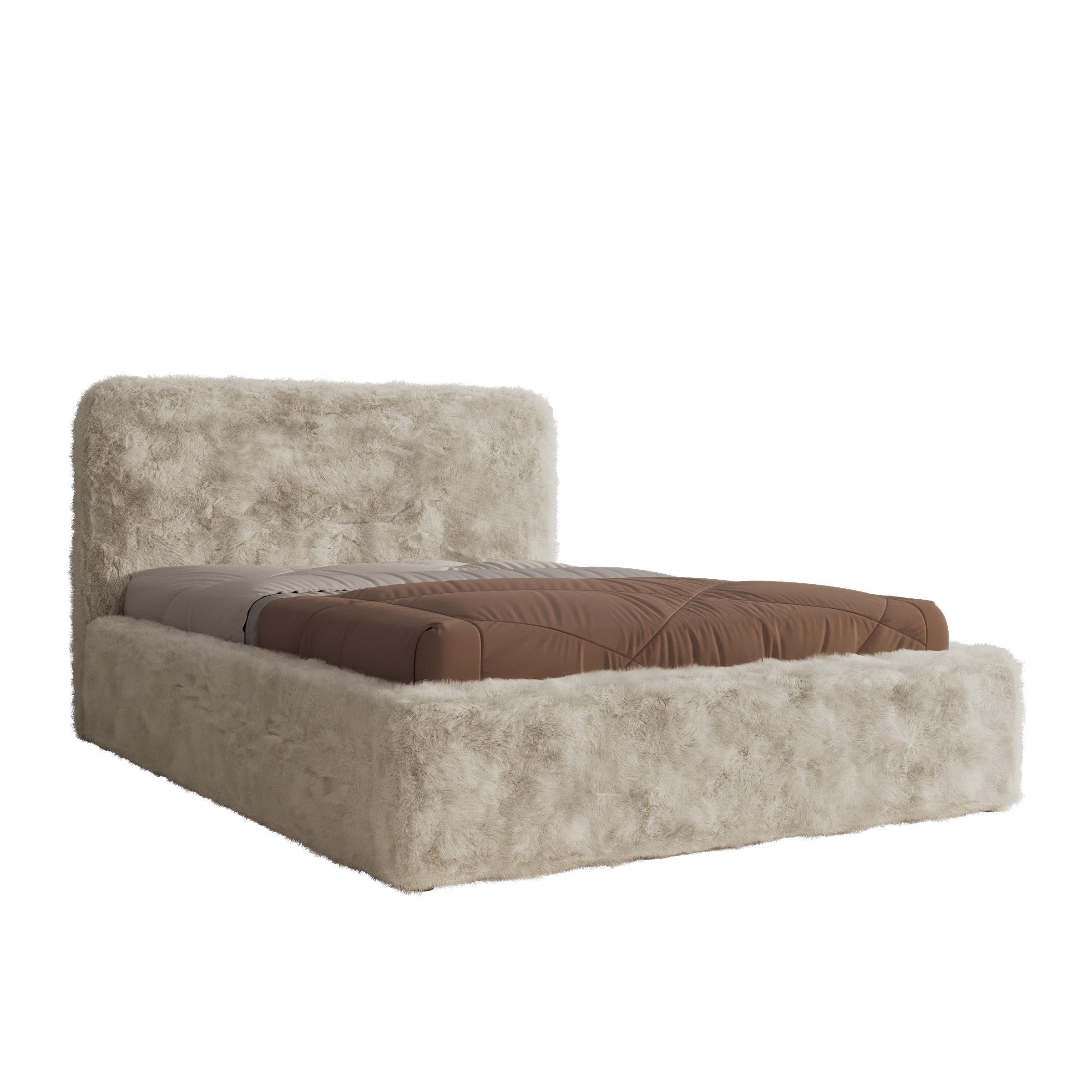 Simpson - Tweepersoonsbed - Pluche stof beige - 140x200 cm