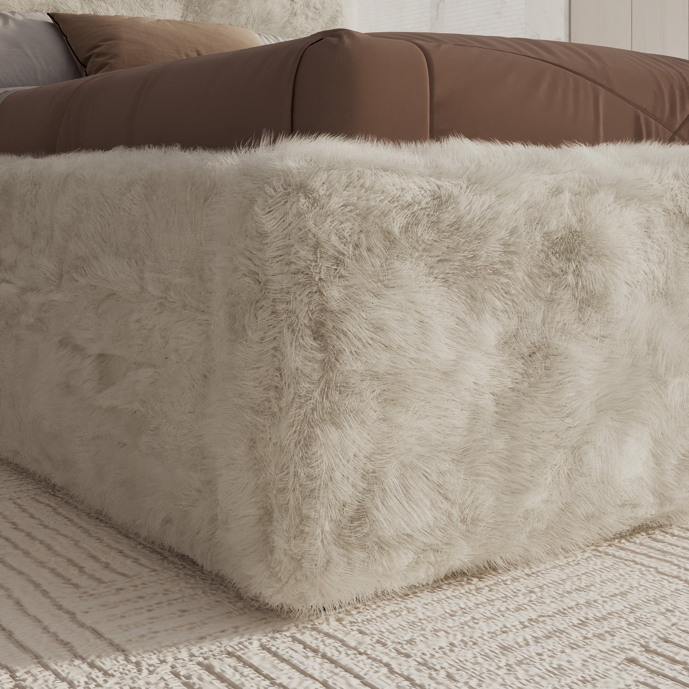Simpson - Tweepersoonsbed - Pluche stof beige - 140x200 cm