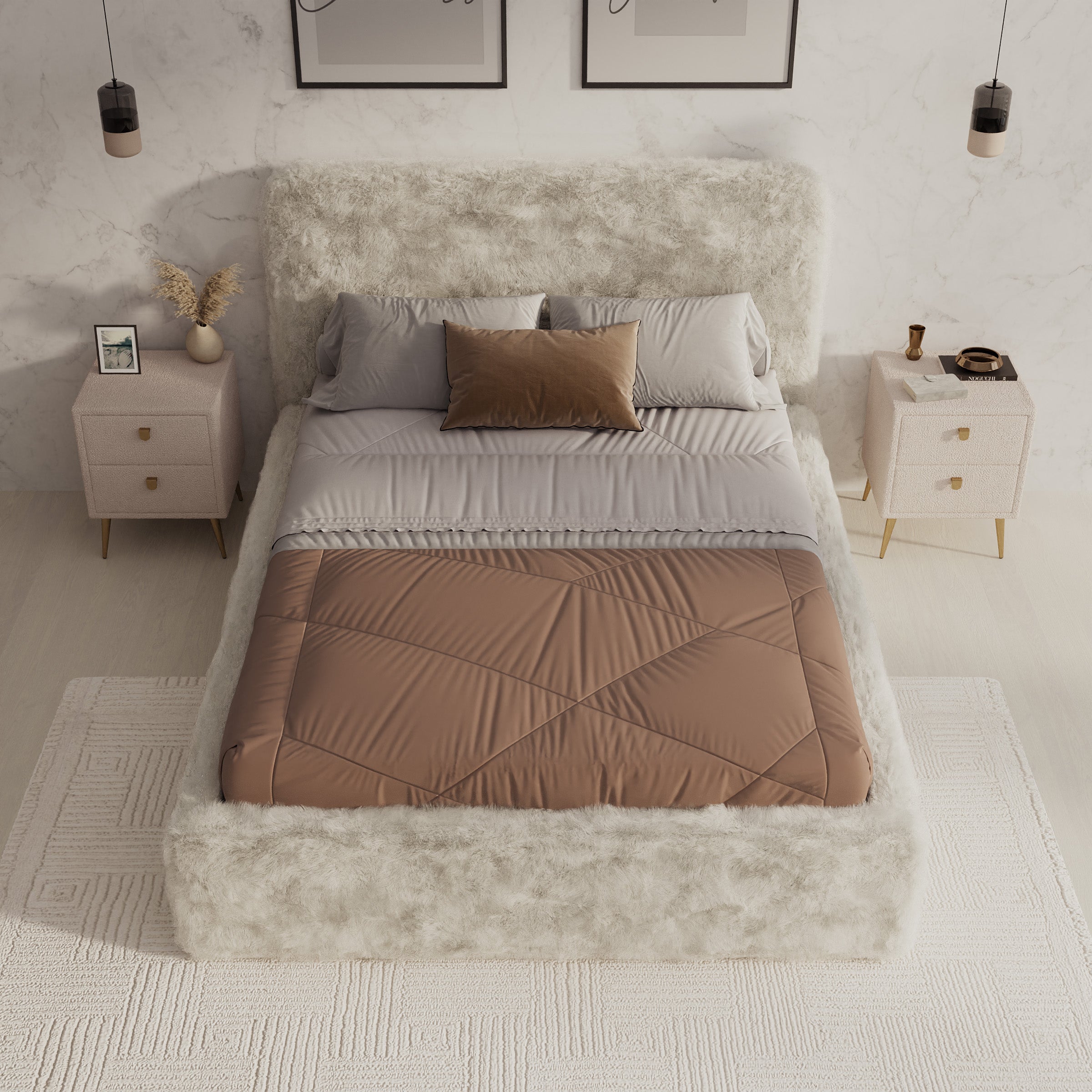 Simpson - Tweepersoonsbed - Pluche stof beige - 140x200 cm