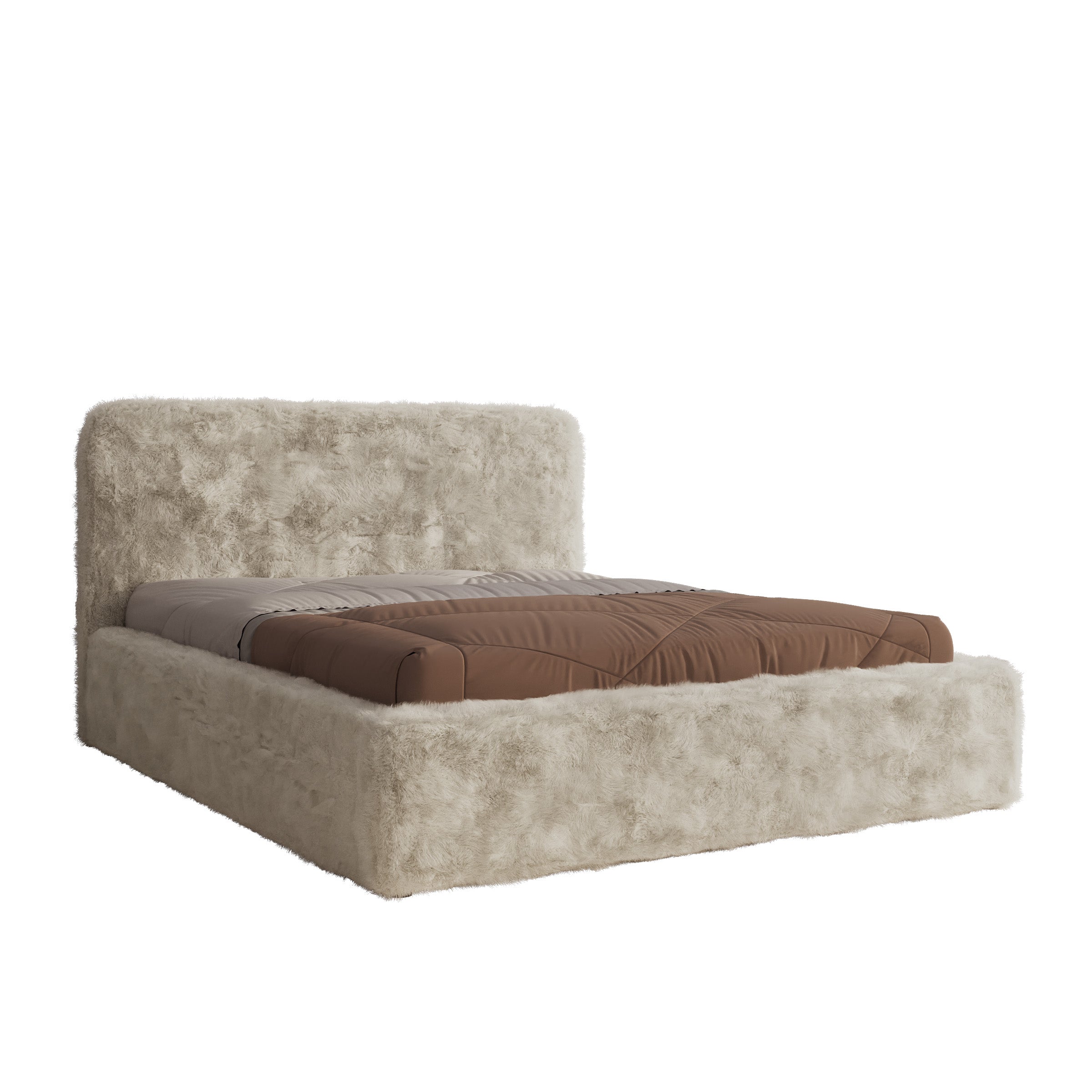 Simpson - Tweepersoonsbed - Pluche stof beige - 160x200 cm
