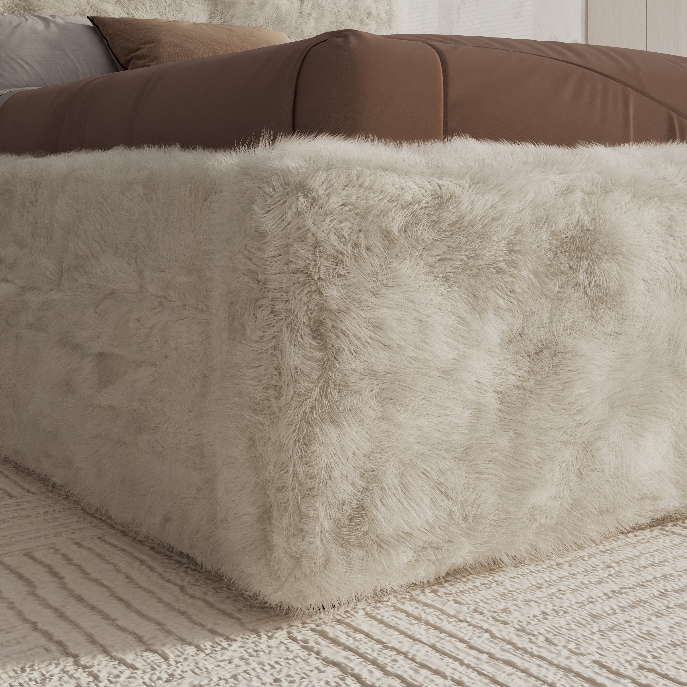 Simpson - Tweepersoonsbed - Pluche stof beige - 160x200 cm