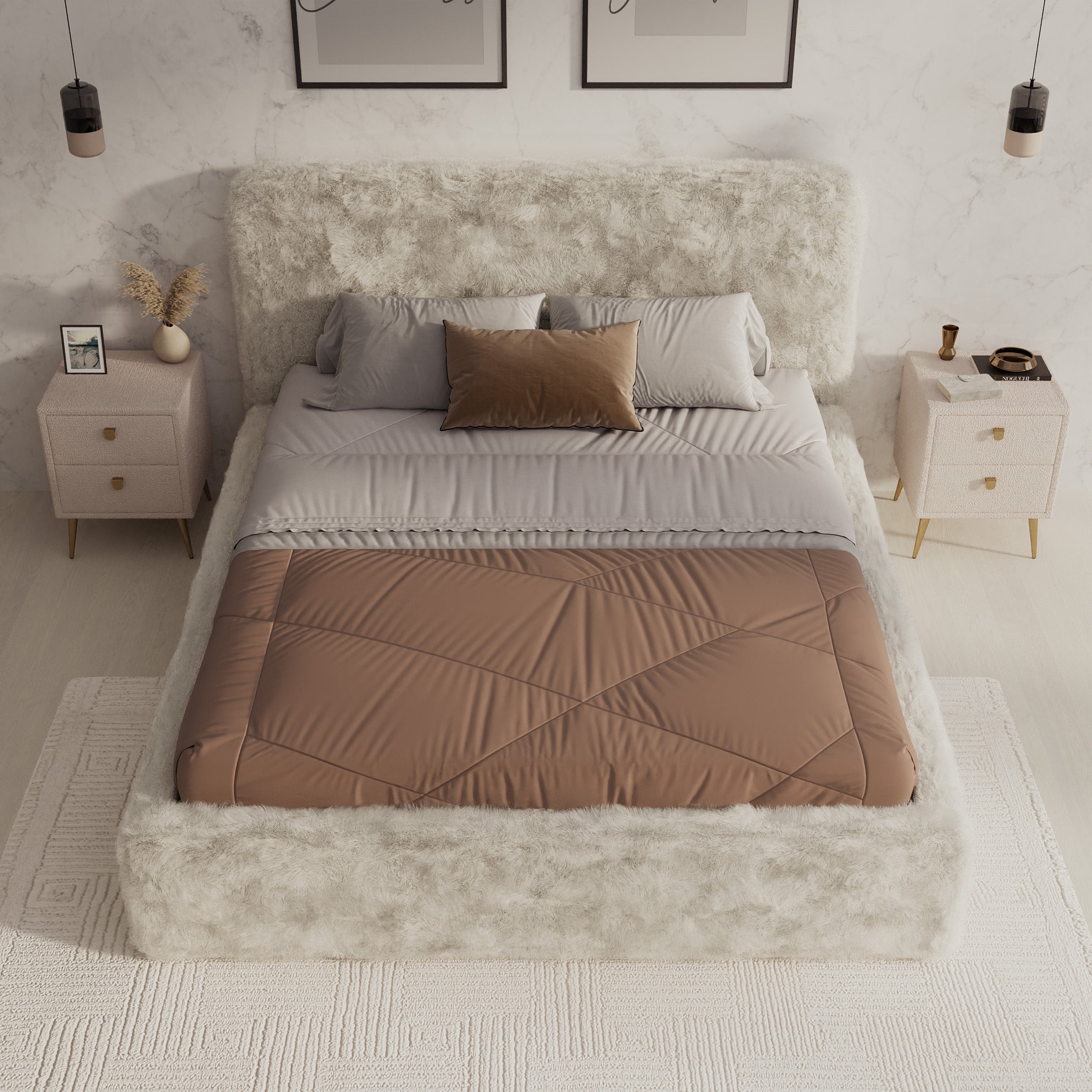 Simpson - Tweepersoonsbed - Pluche stof beige - 160x200 cm