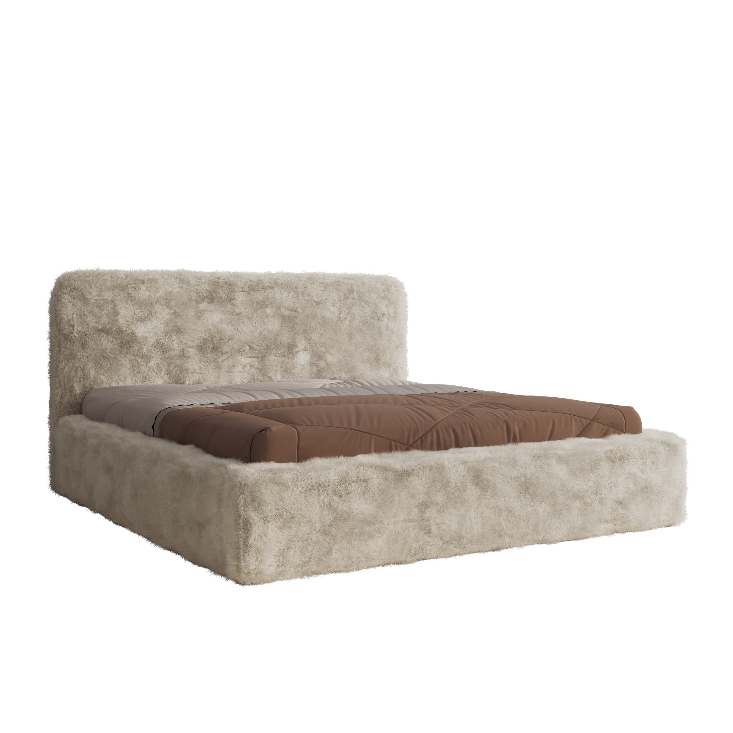Simpson - Tweepersoonsbed - Pluche stof beige - 180x200 cm