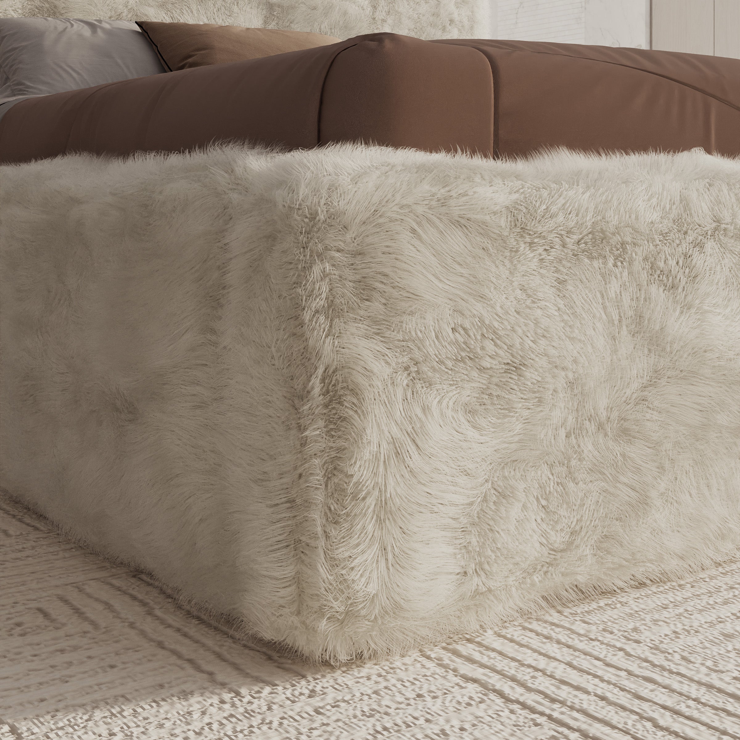 Simpson - Tweepersoonsbed - Pluche stof beige - 180x200 cm