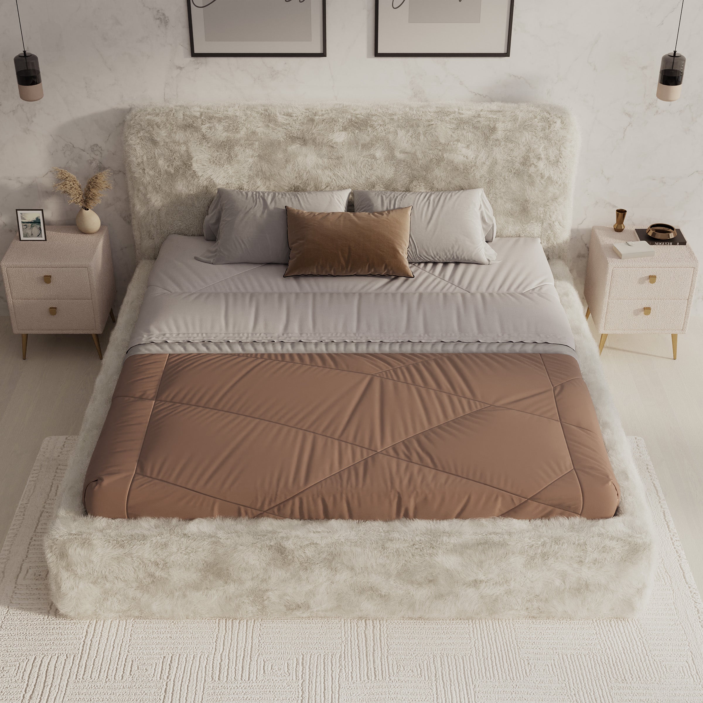 Simpson - Tweepersoonsbed - Pluche stof beige - 180x200 cm