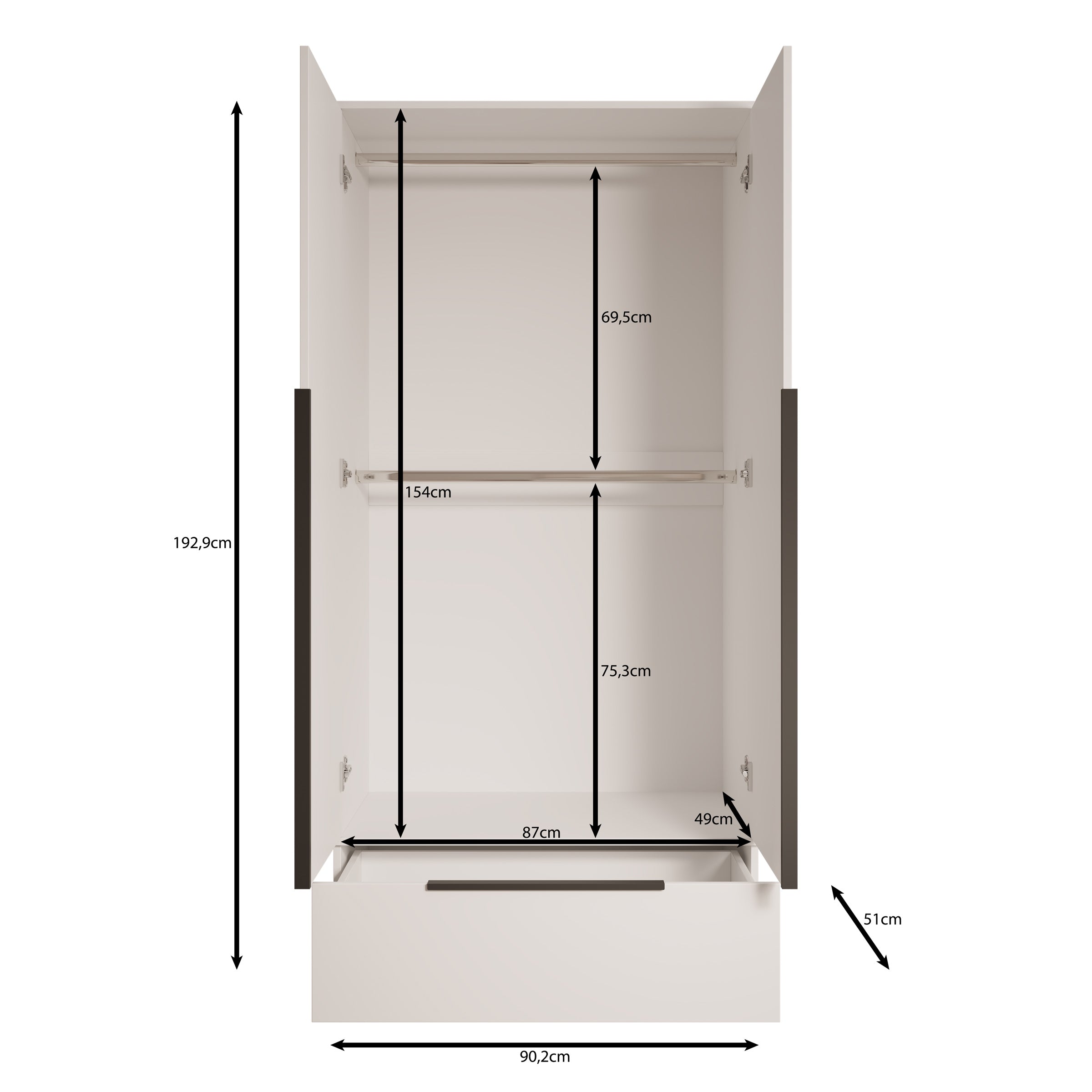 Skyer - Kledingkast 2-deurs - Beige - 90x51x193 cm