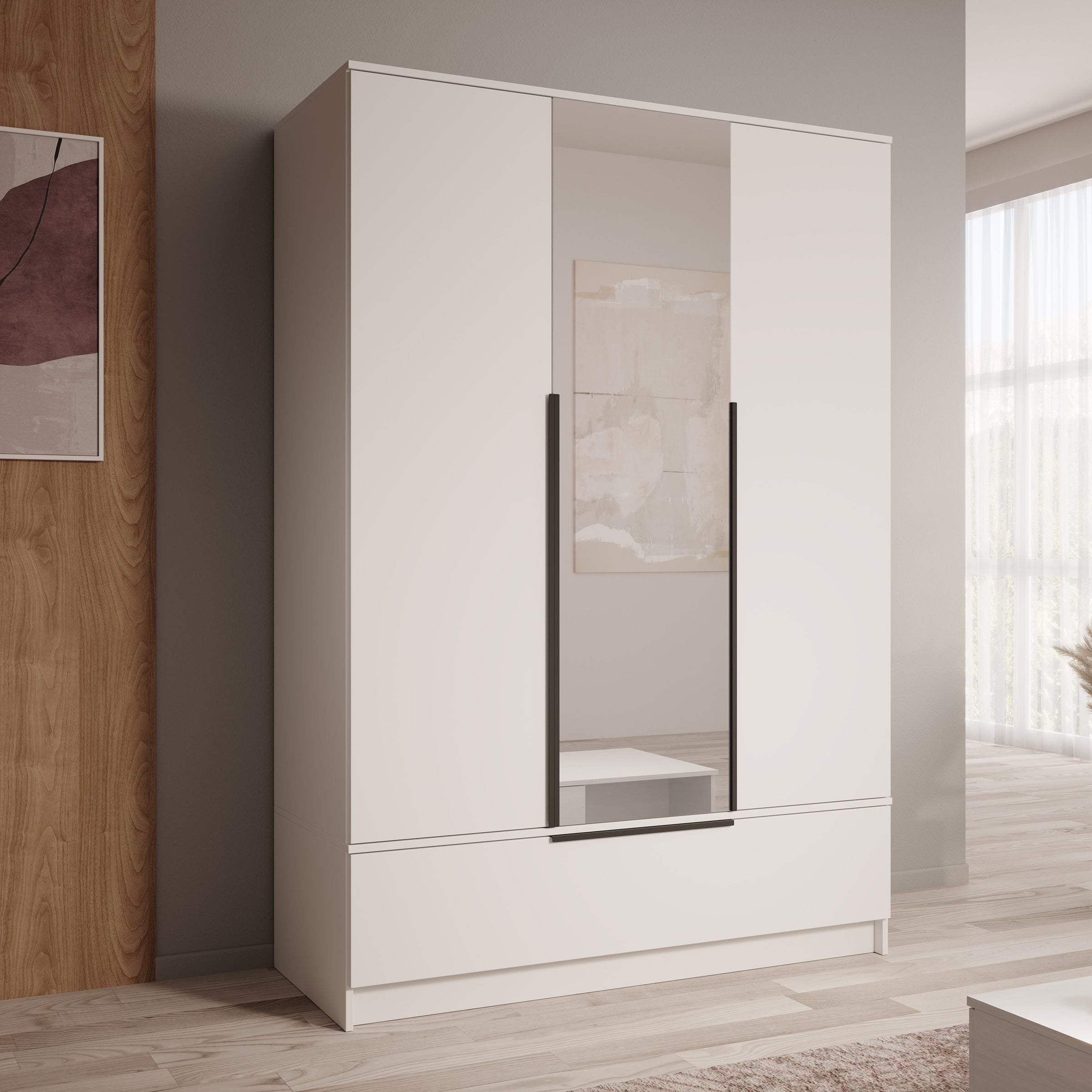 Skyer - Kledingkast 3-deurs - Wit - 135x51x193 cm