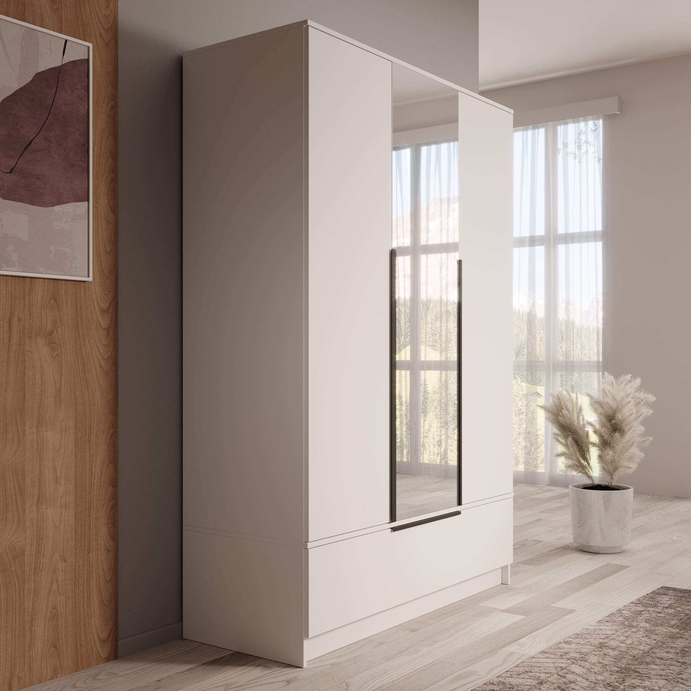 Skyer - Kledingkast 3-deurs - Wit - 135x51x193 cm