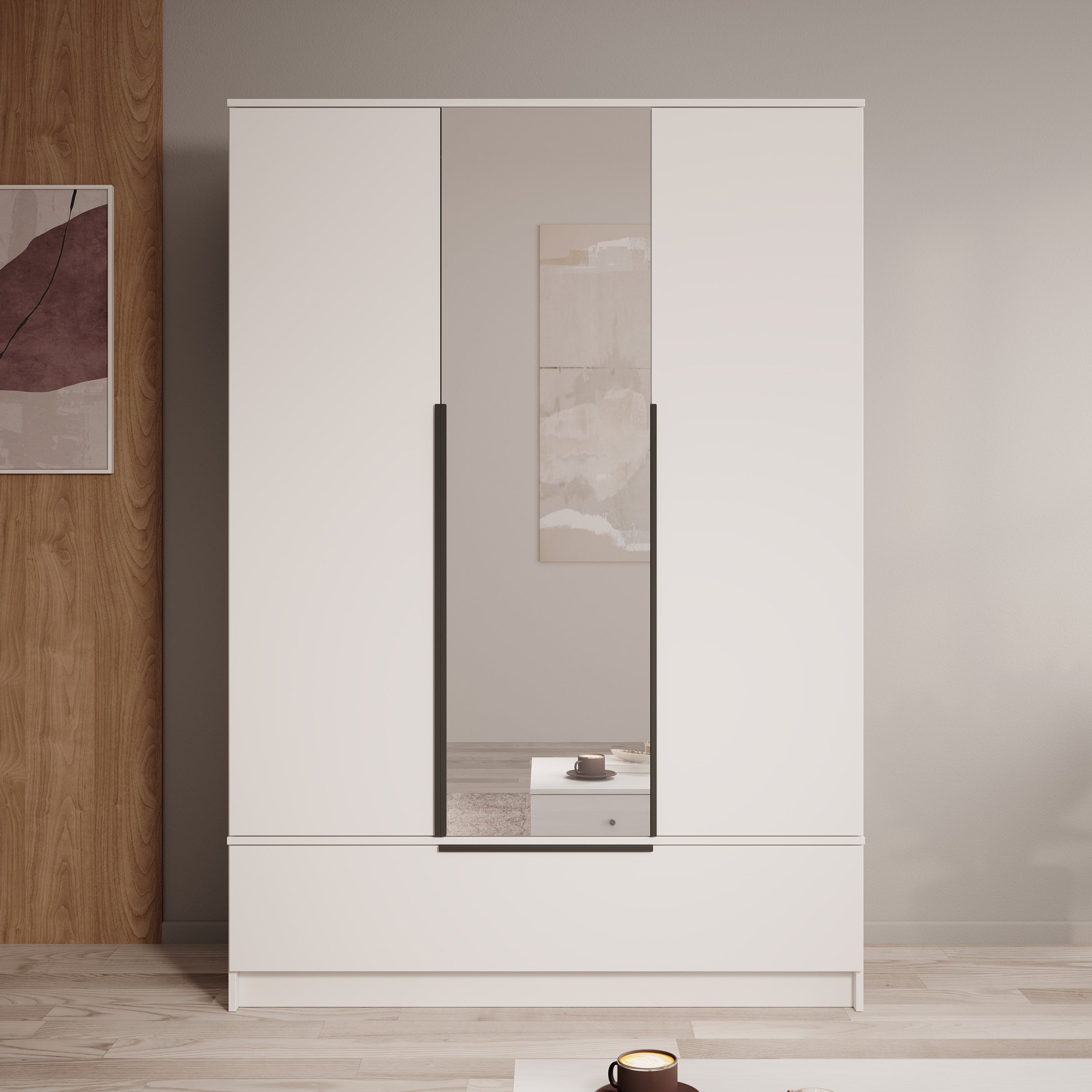 Skyer - Kledingkast 3-deurs - Wit - 135x51x193 cm