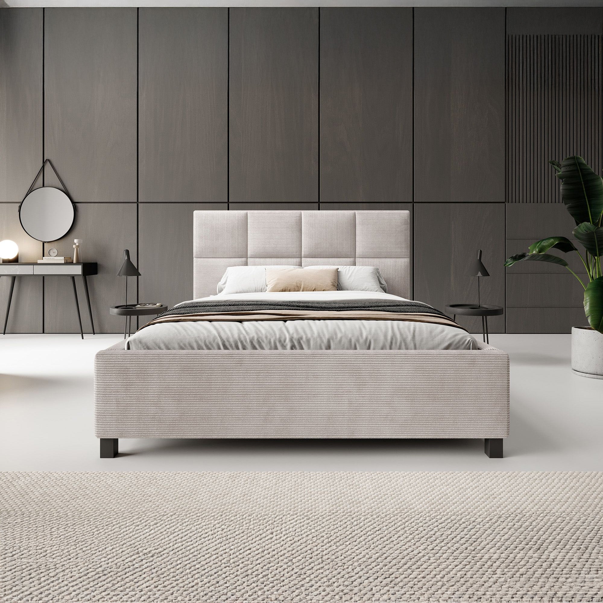 Soline - Tweepersoonsbed - Ribstof beige - 160x200 cm