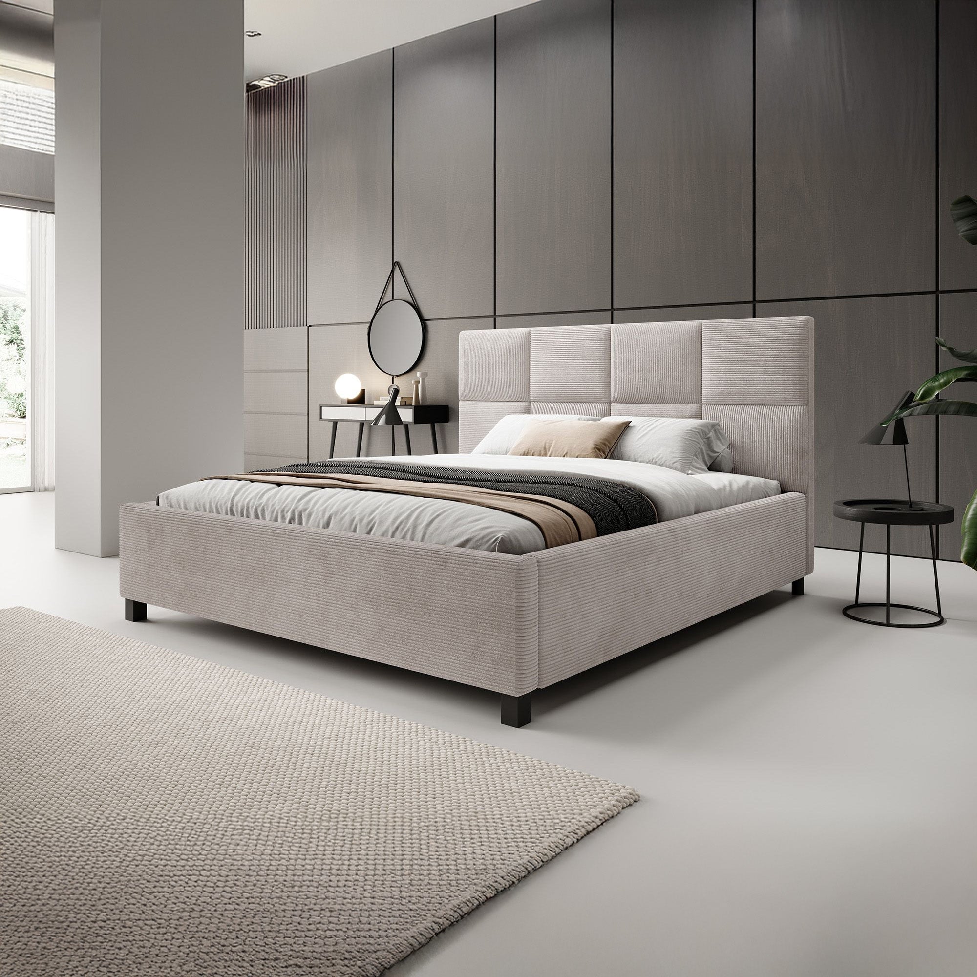 Soline - Tweepersoonsbed - Ribstof beige - 180x200 cm