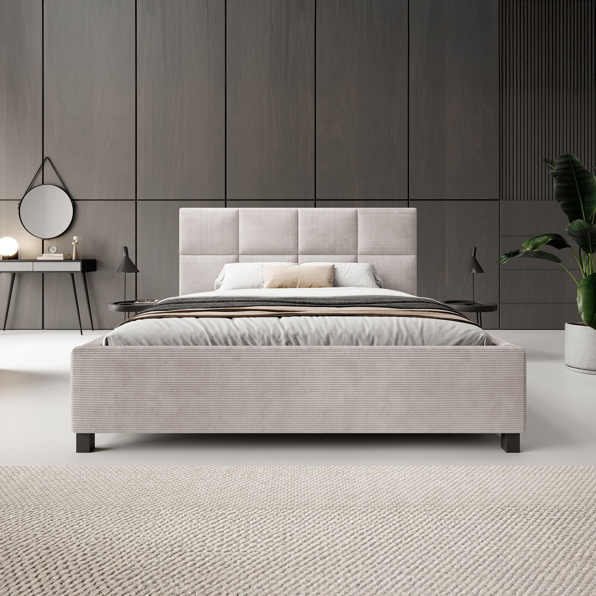 Soline - Tweepersoonsbed - Ribstof beige - 180x200 cm