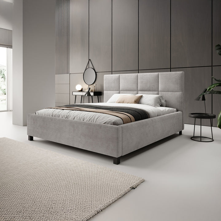 Soline - Tweepersoonsbed - Ribstof grijs - 180x200 cm