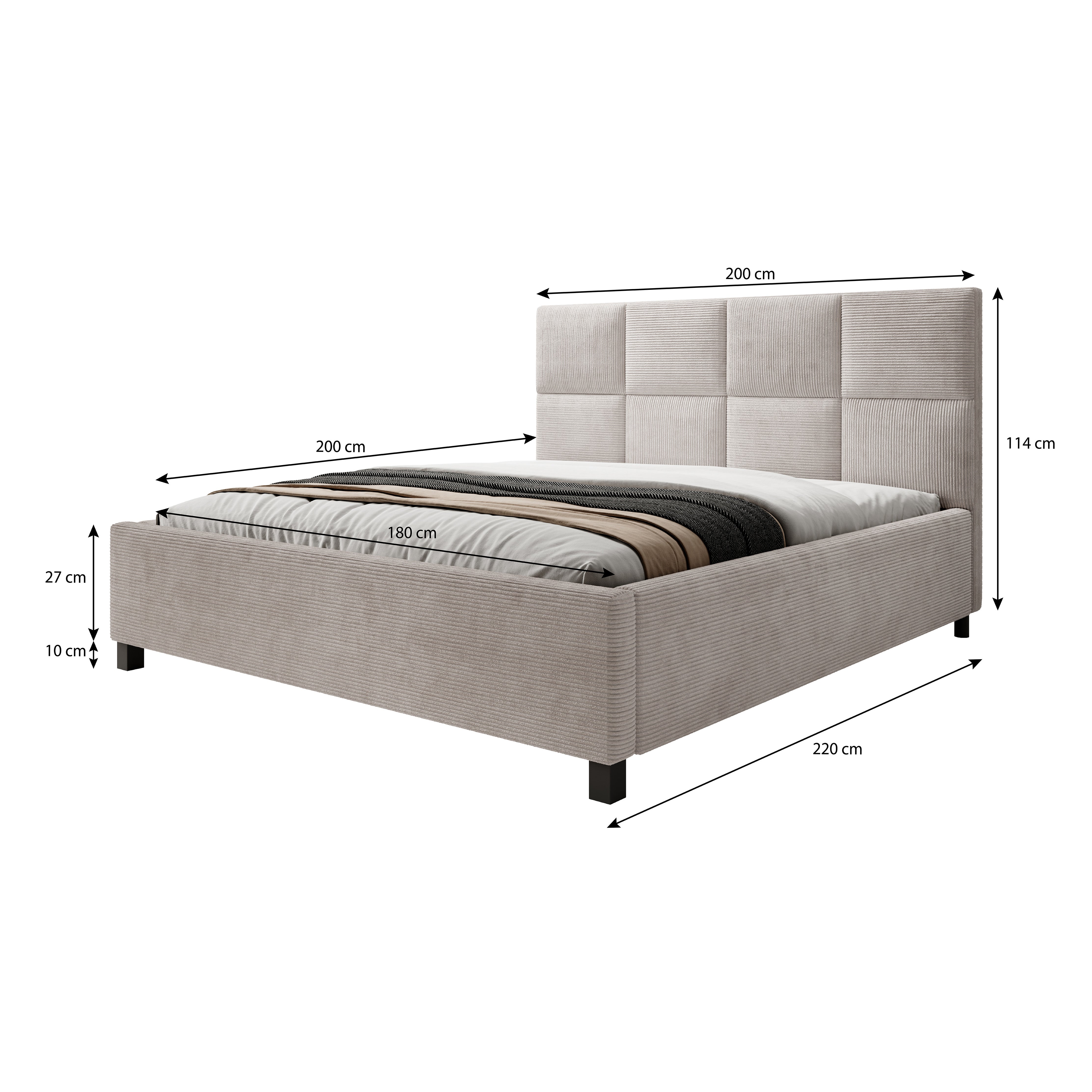 Soline - Tweepersoonsbed - Ribstof grijs - 180x200 cm
