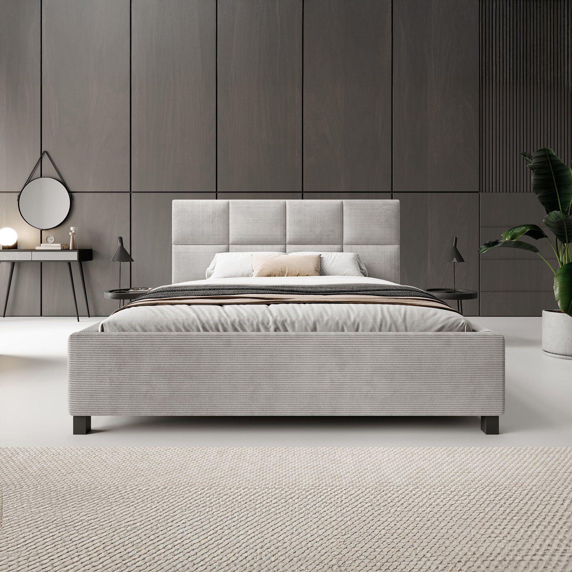 Soline - Tweepersoonsbed - Ribstof grijs - 180x200 cm