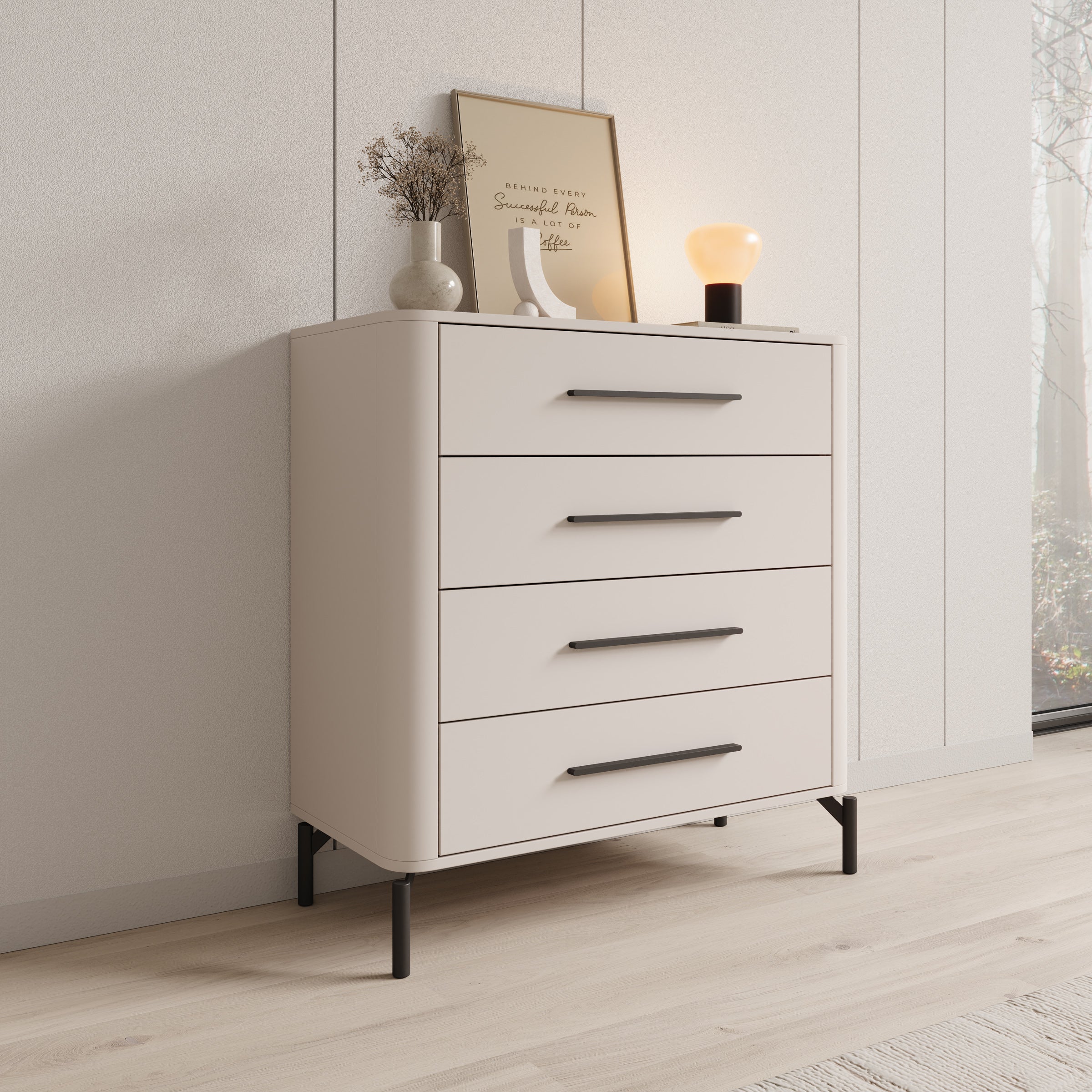 Sorello - Ladekast met 4 lades - Beige - 90x40x94 cm