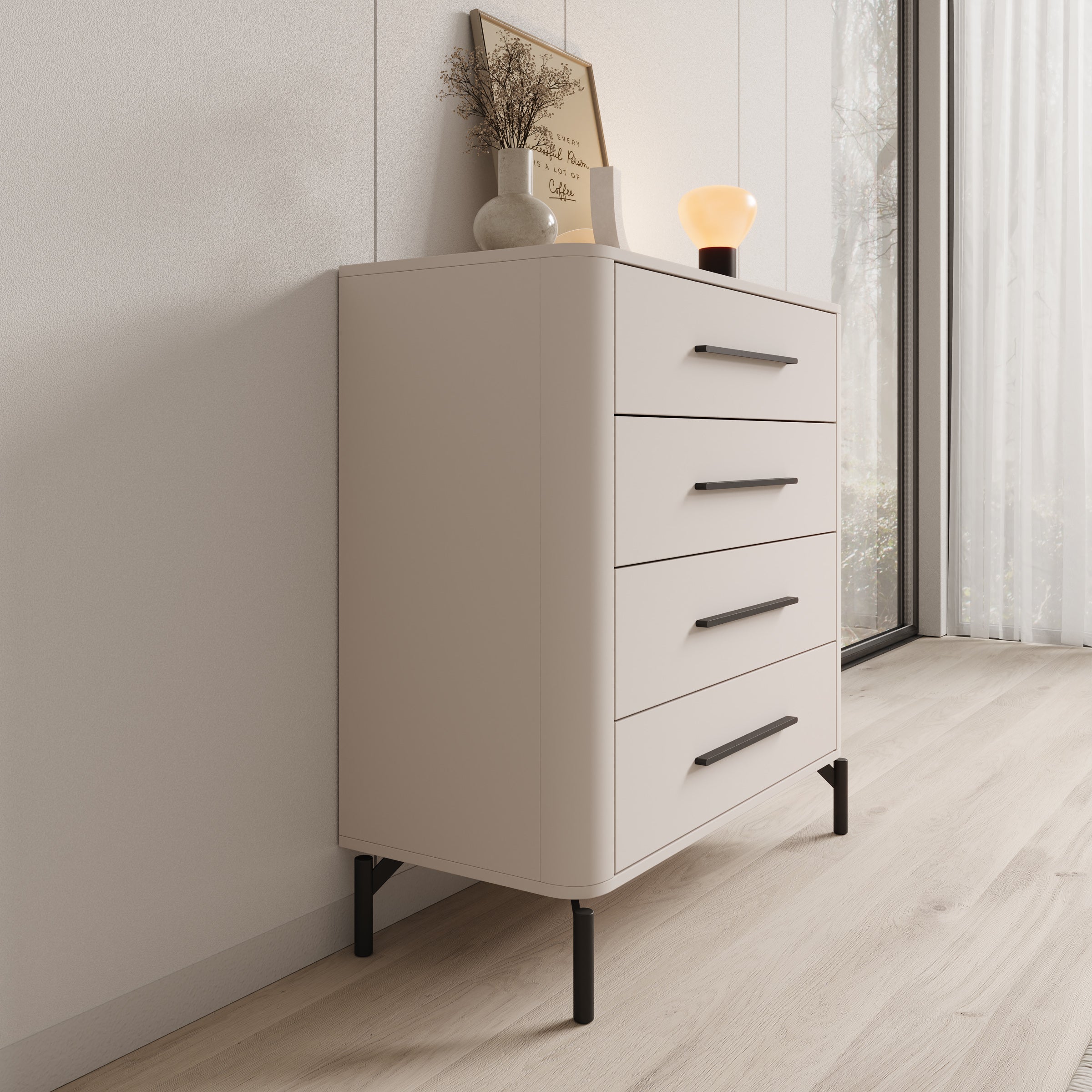 Sorello - Ladekast met 4 lades - Beige - 90x40x94 cm