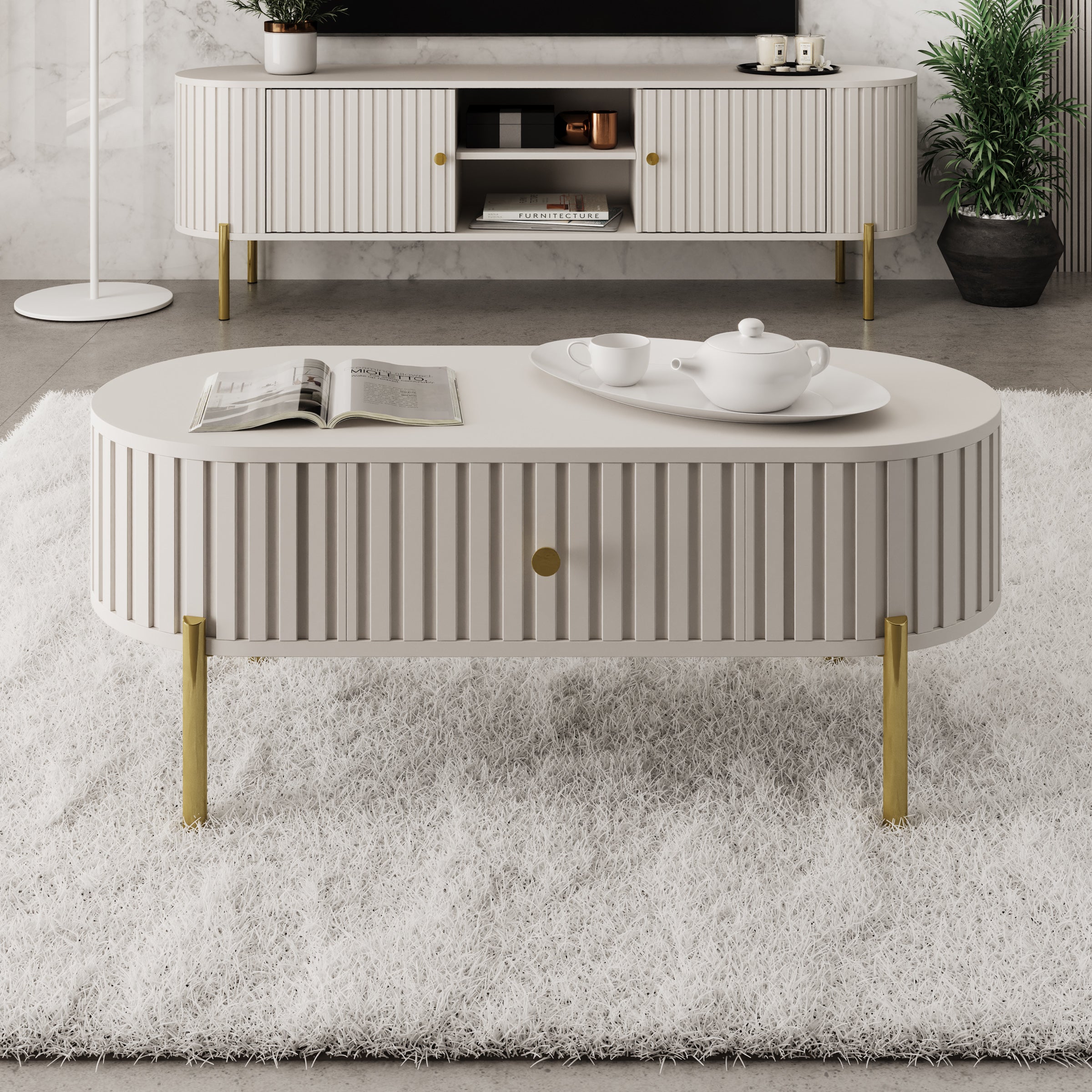 Sorenna - Salontafel - Beige - 100x55x39 cm