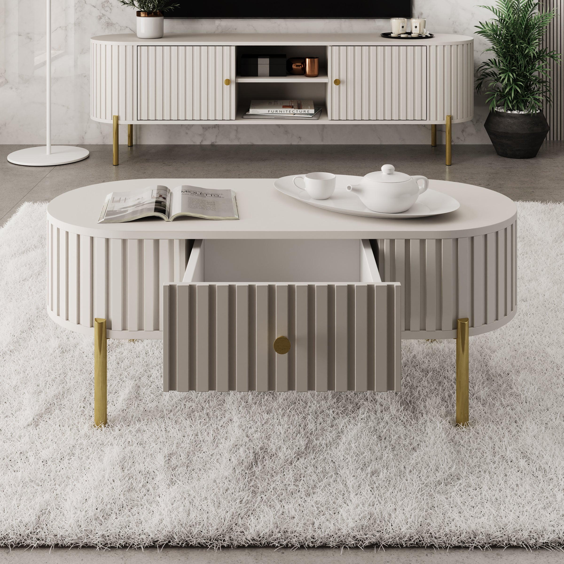 Sorenna - Salontafel - Beige - 100x55x39 cm
