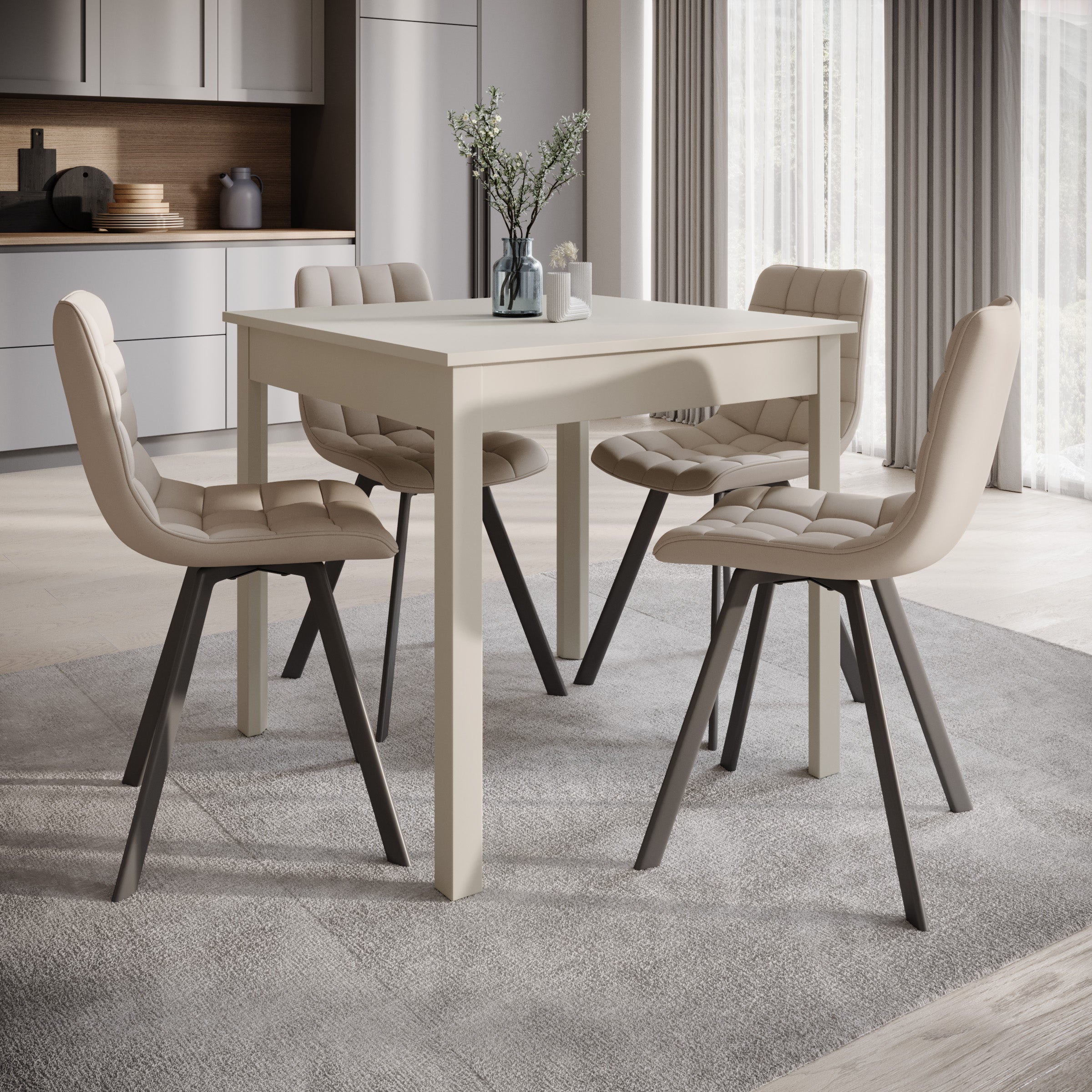 Steve - Eetkamertafel - Beige - 80x80x77 cm