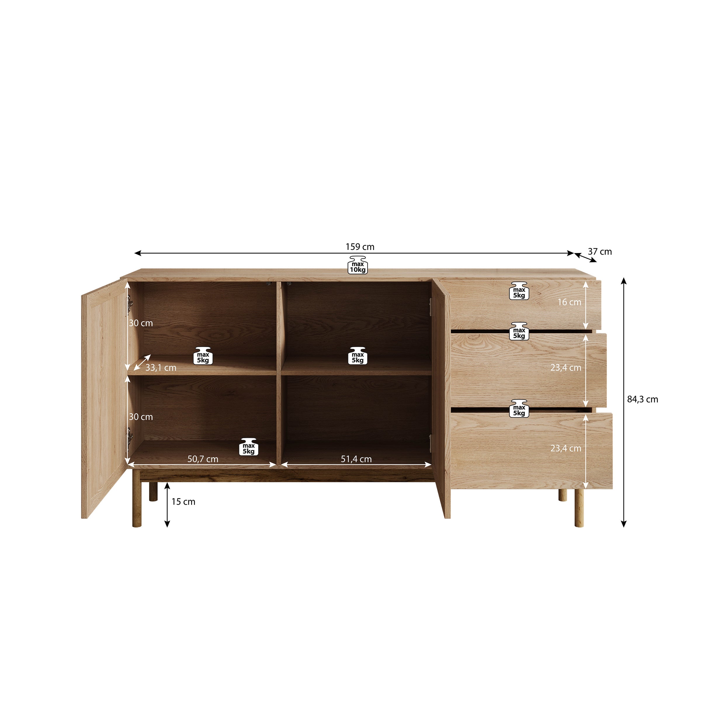 Storm - Dressoir - Eiken - 159x37x84 cm