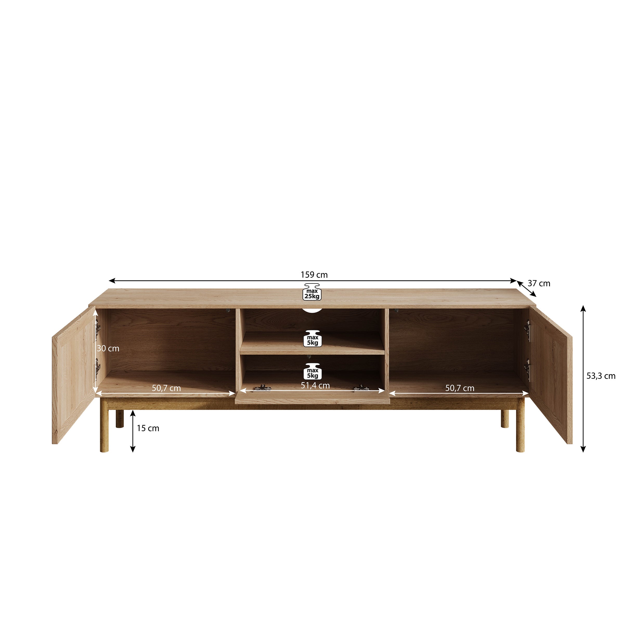 Storm - TV-Meubel met 2 deuren - Eiken - 159x37x53 cm