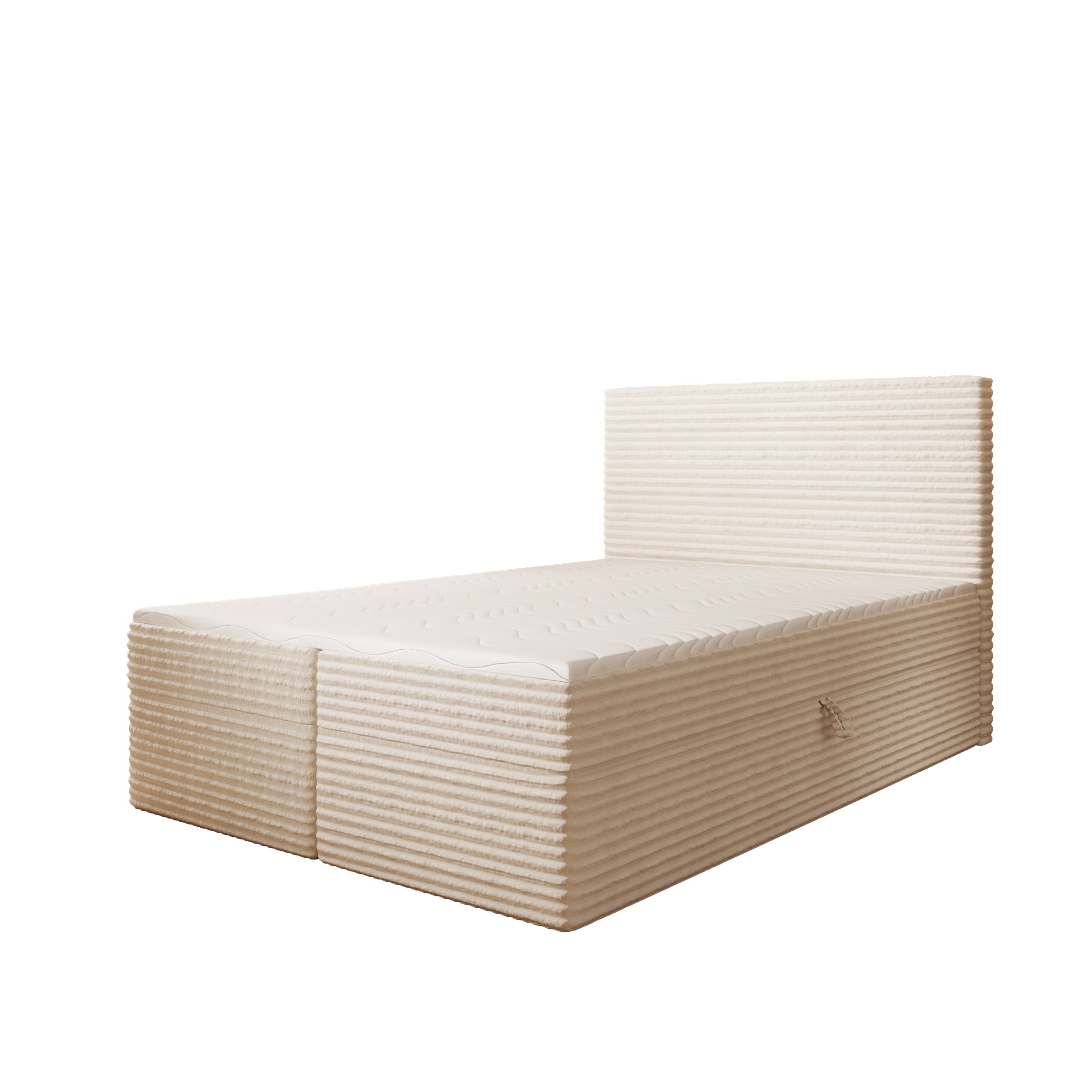 Strel - Boxspring met opbergruimte - Fluffy ribstof beige - 140x200 cm