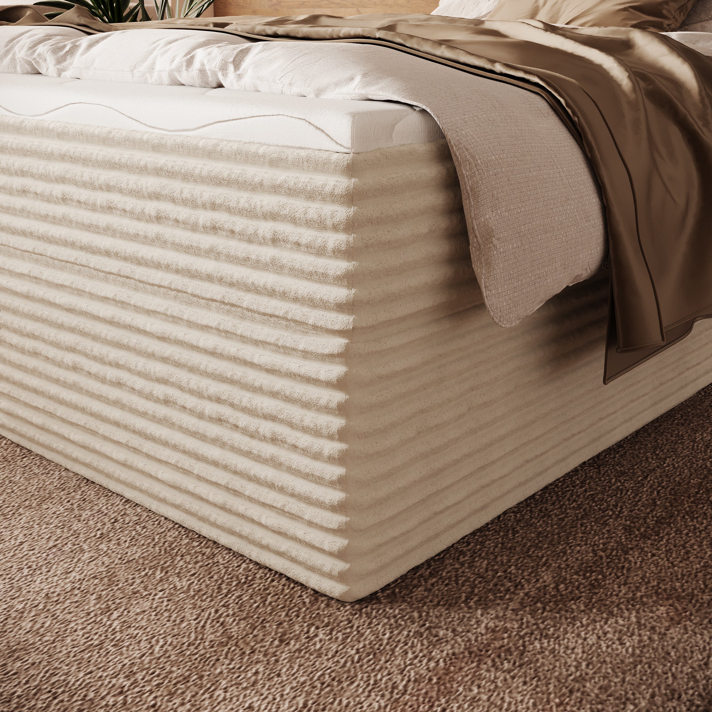 Strel - Boxspring met opbergruimte - Fluffy ribstof beige - 140x200 cm